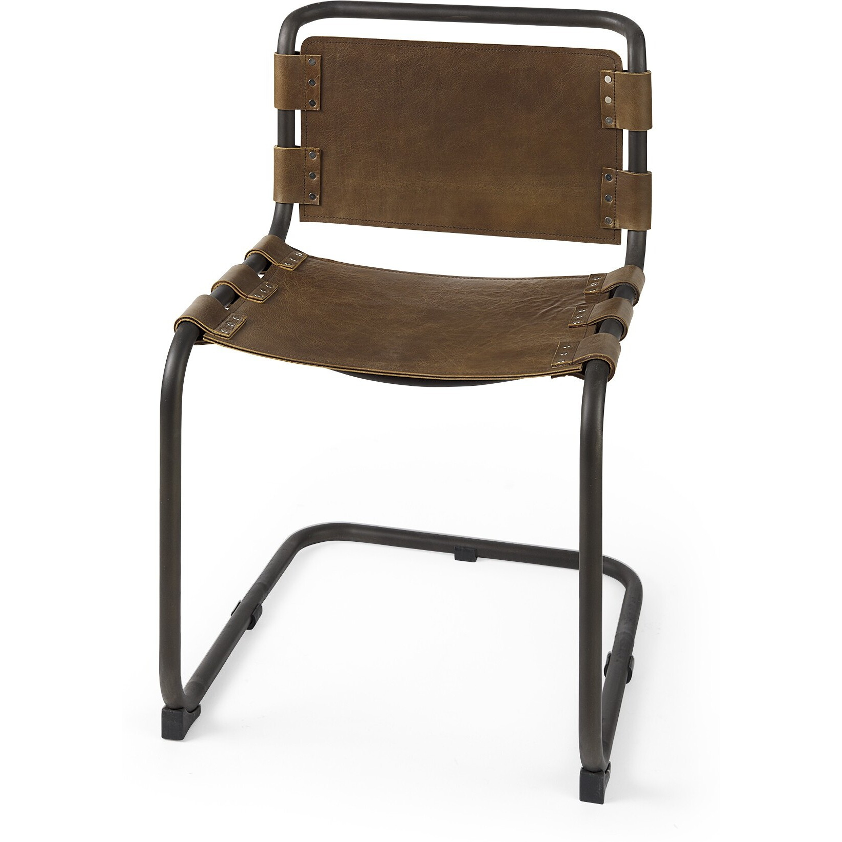 Set Of 2 Light Brown Leather Dining Or Side Chairs