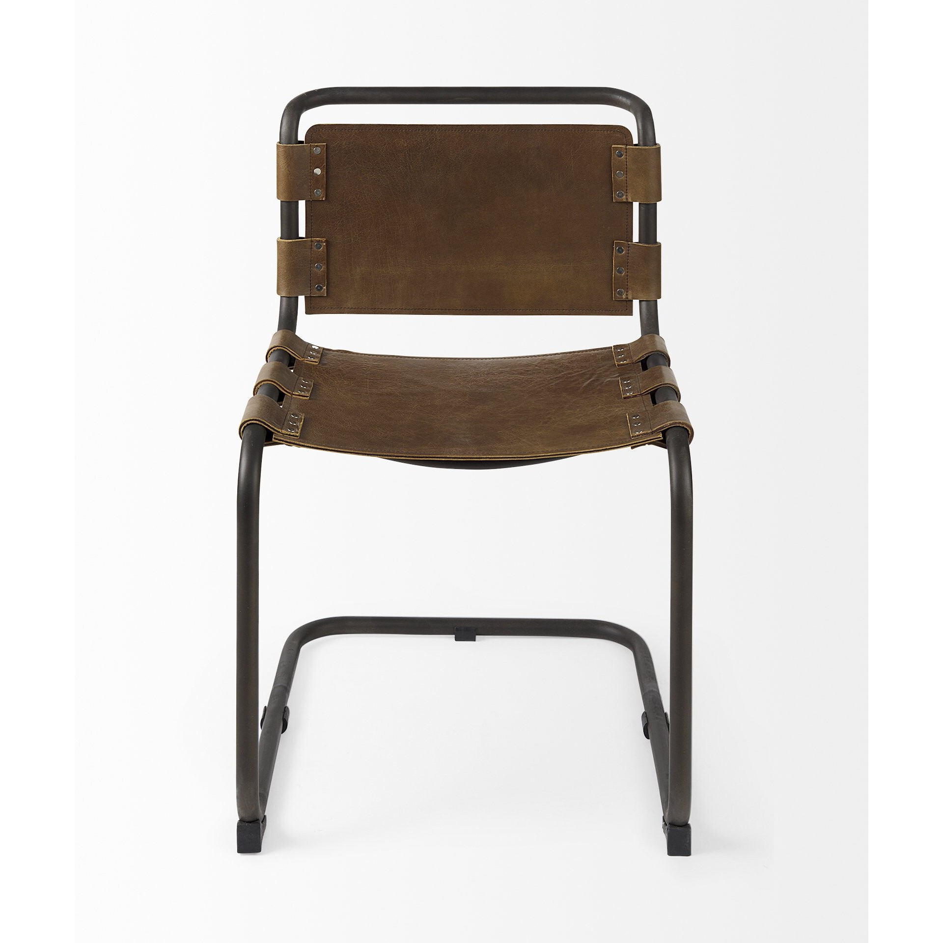 Set Of 2 Light Brown Leather Dining Or Side Chairs