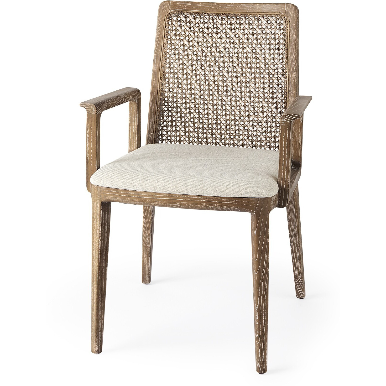 Light Natural And Cream Uholstery And Cane Dining Armchair