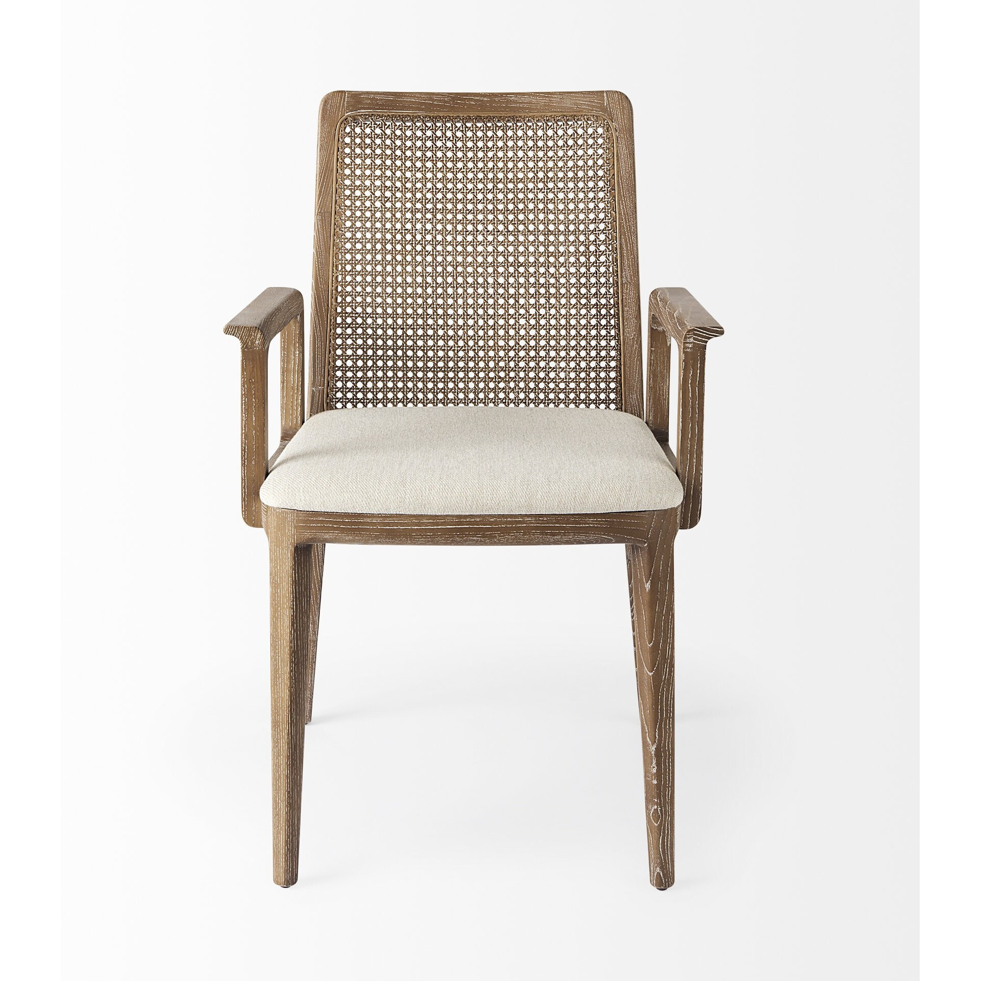 Light Natural And Cream Uholstery And Cane Dining Armchair