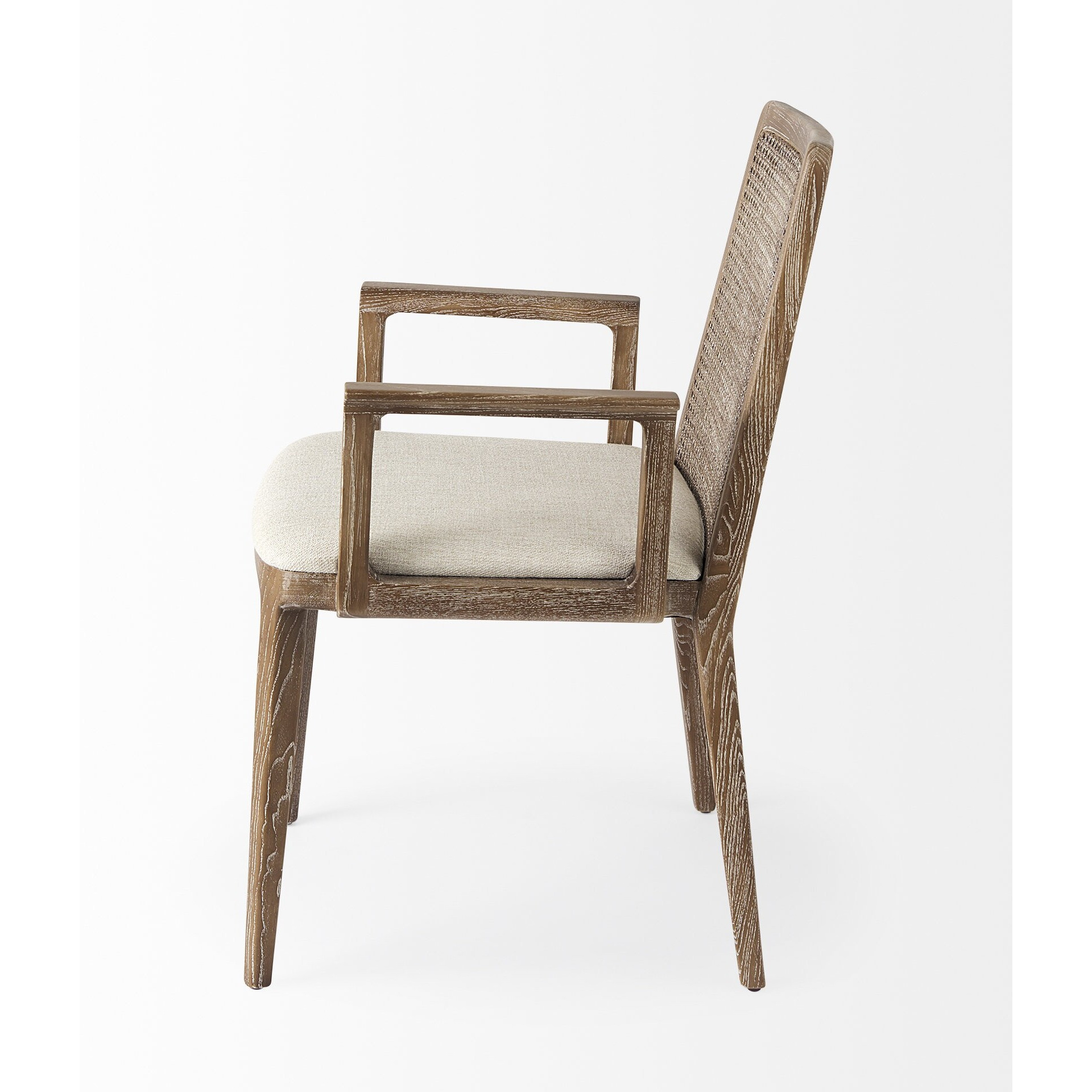 Light Natural And Cream Uholstery And Cane Dining Armchair