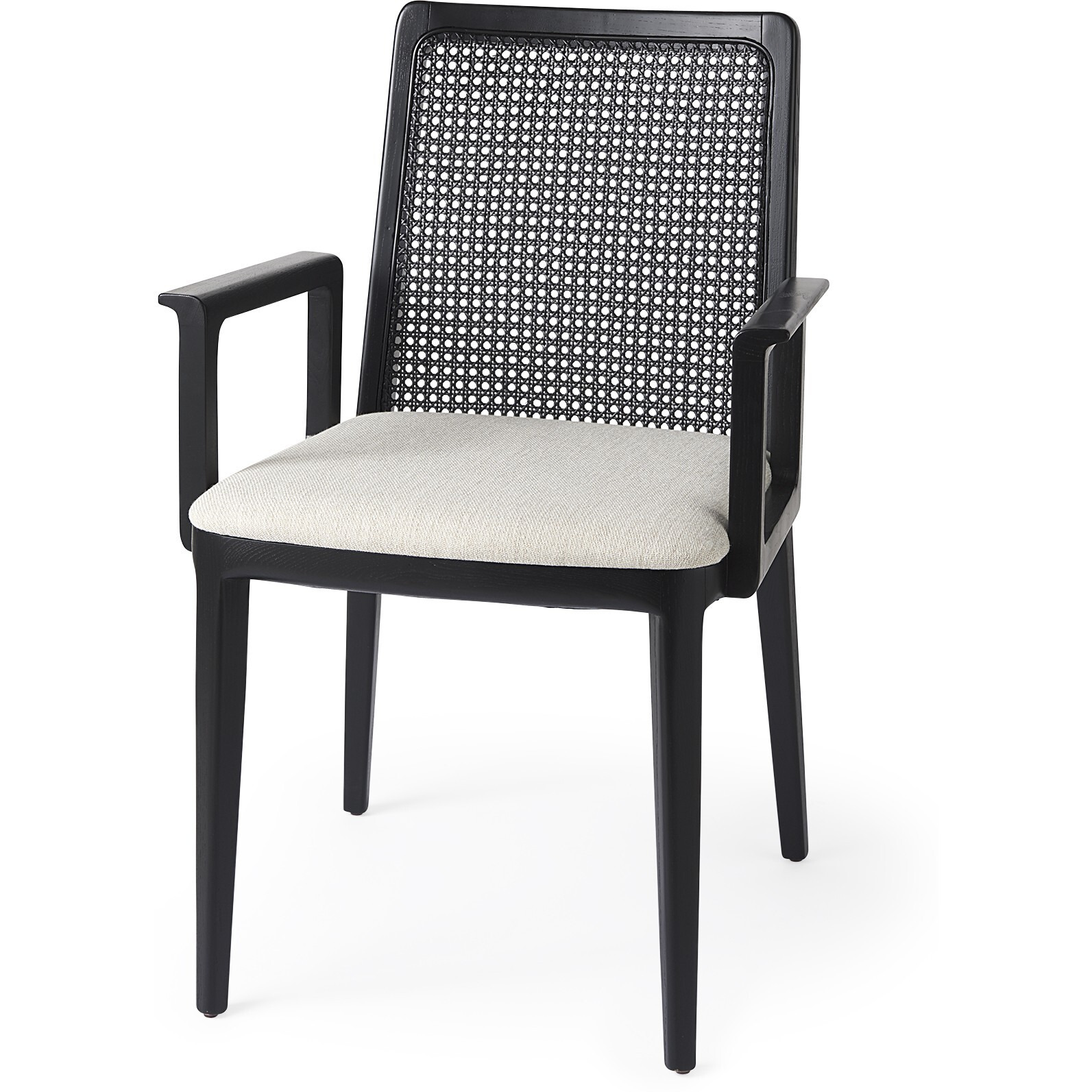 Black And Cream Uholstery And Cane Dining Armchair