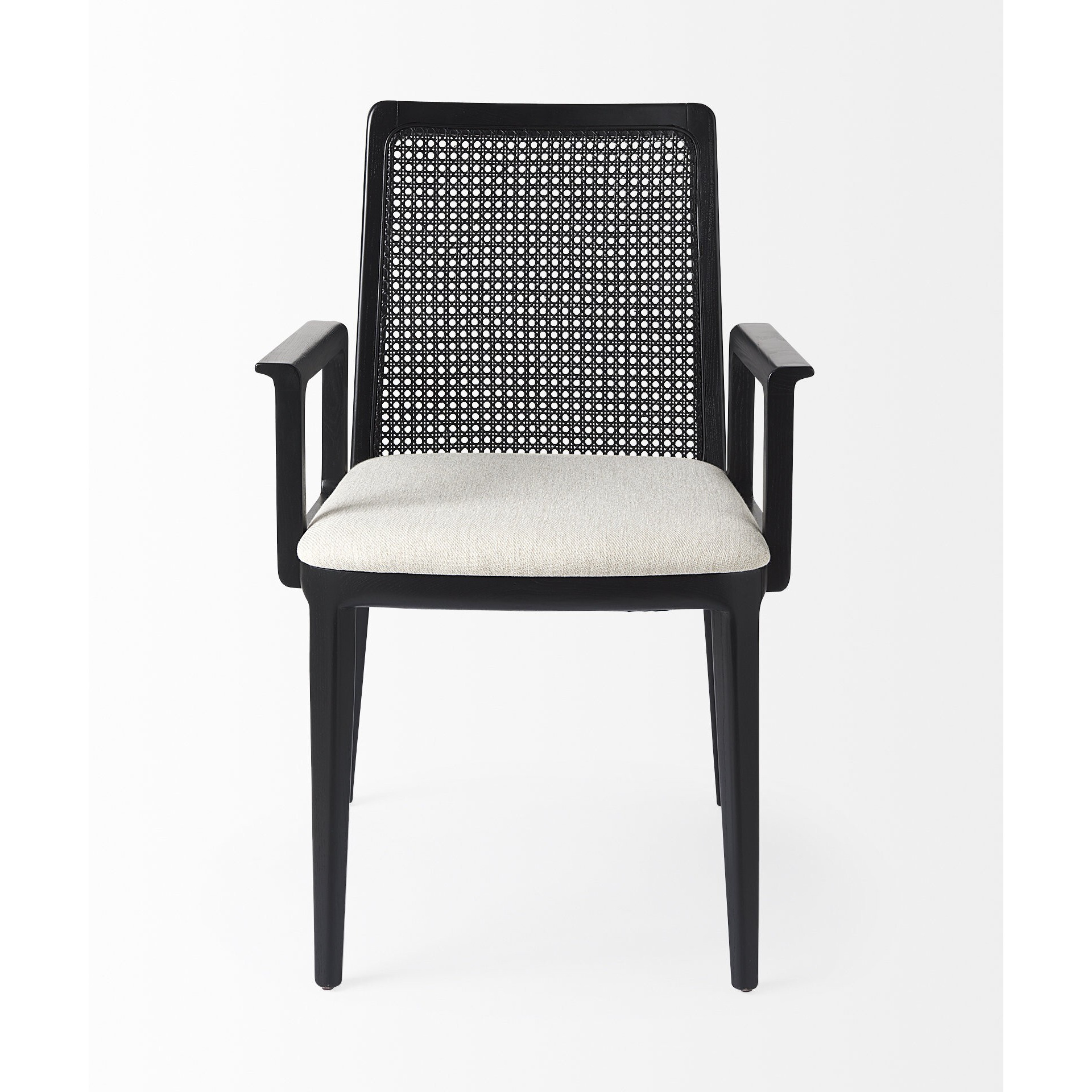Black And Cream Uholstery And Cane Dining Armchair