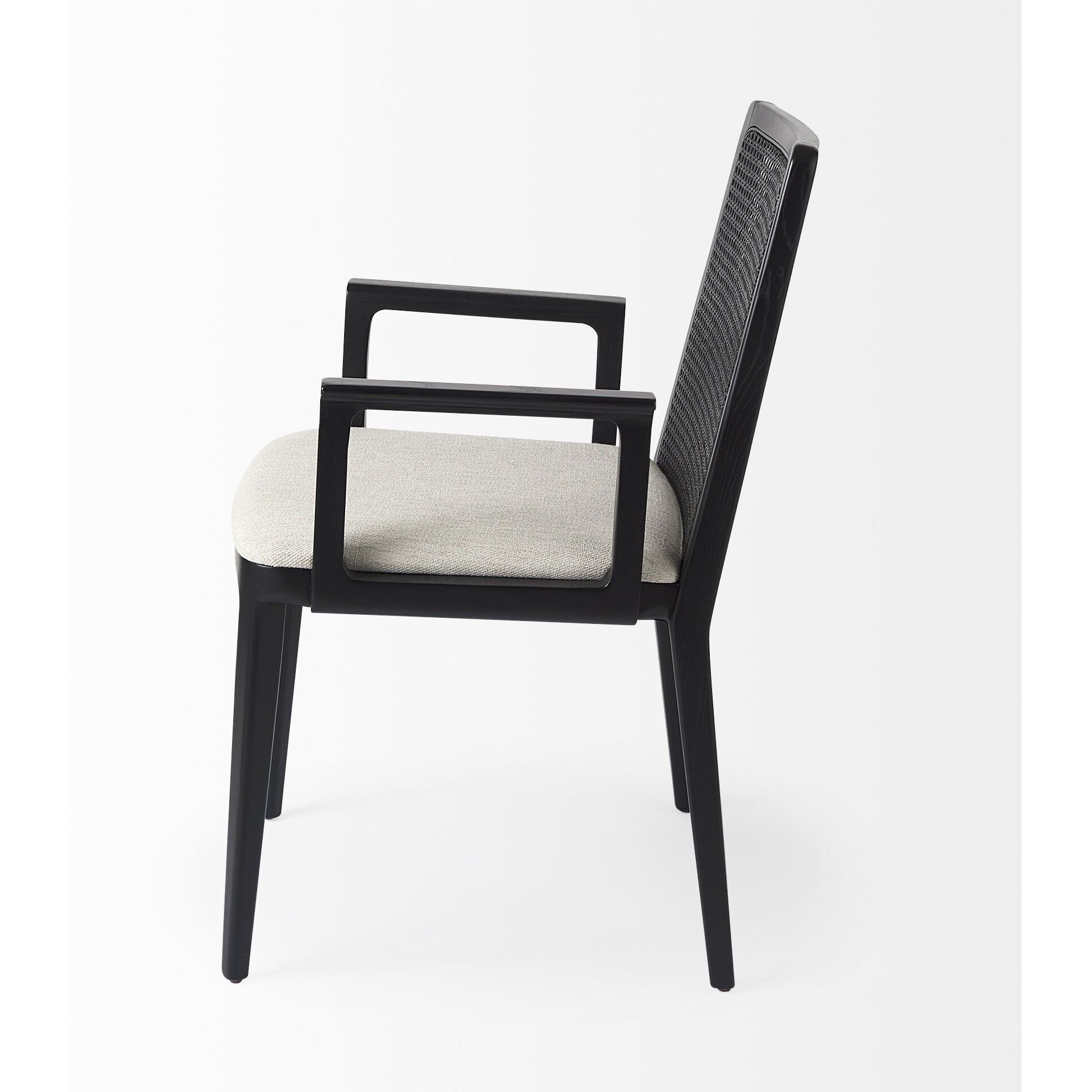 Black And Cream Uholstery And Cane Dining Armchair