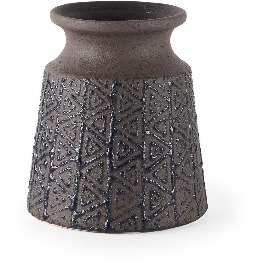 6"" Brown And Blue Tribal Ceramic Vase