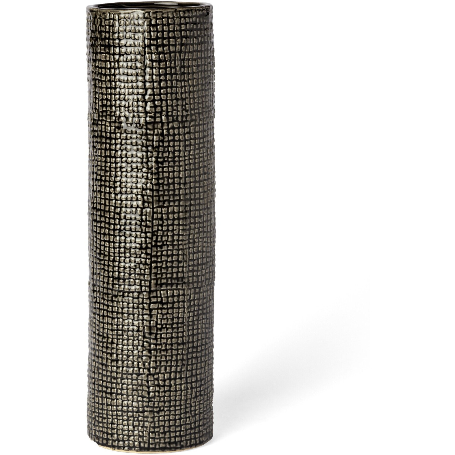 15"" Black And Gold Check Tall Ceramic Vase