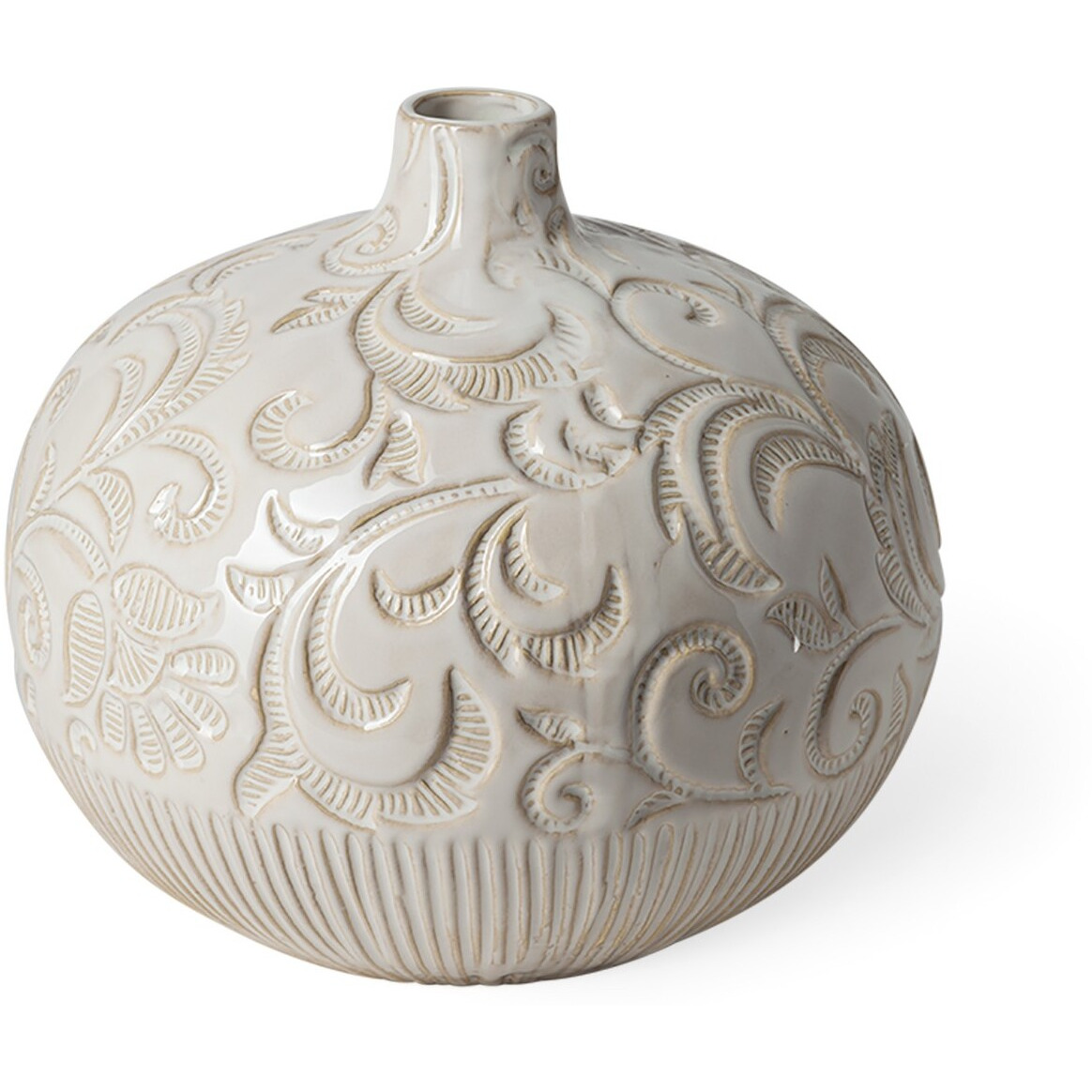 8"" Carved White Ceramic Vase