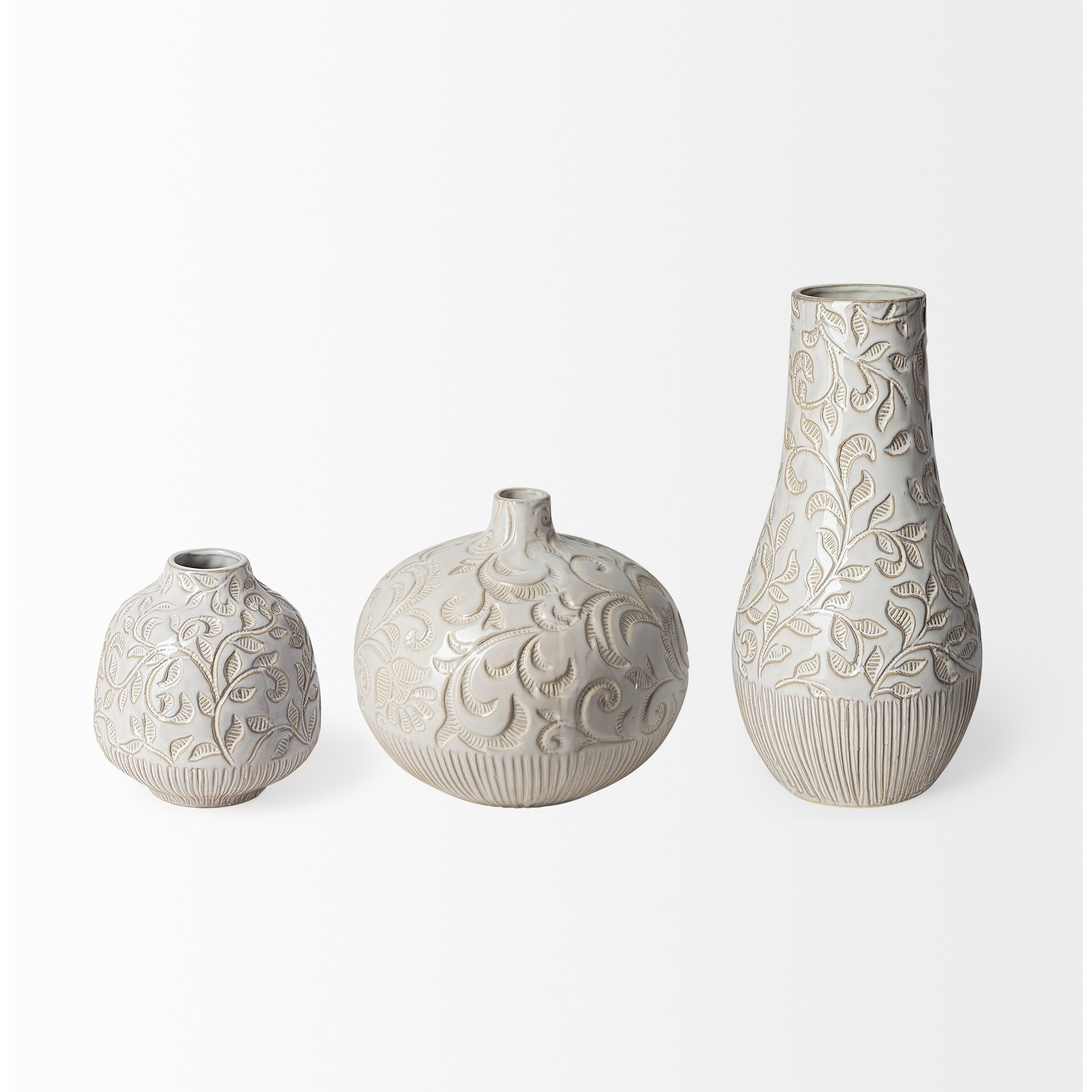 8"" Carved White Ceramic Vase