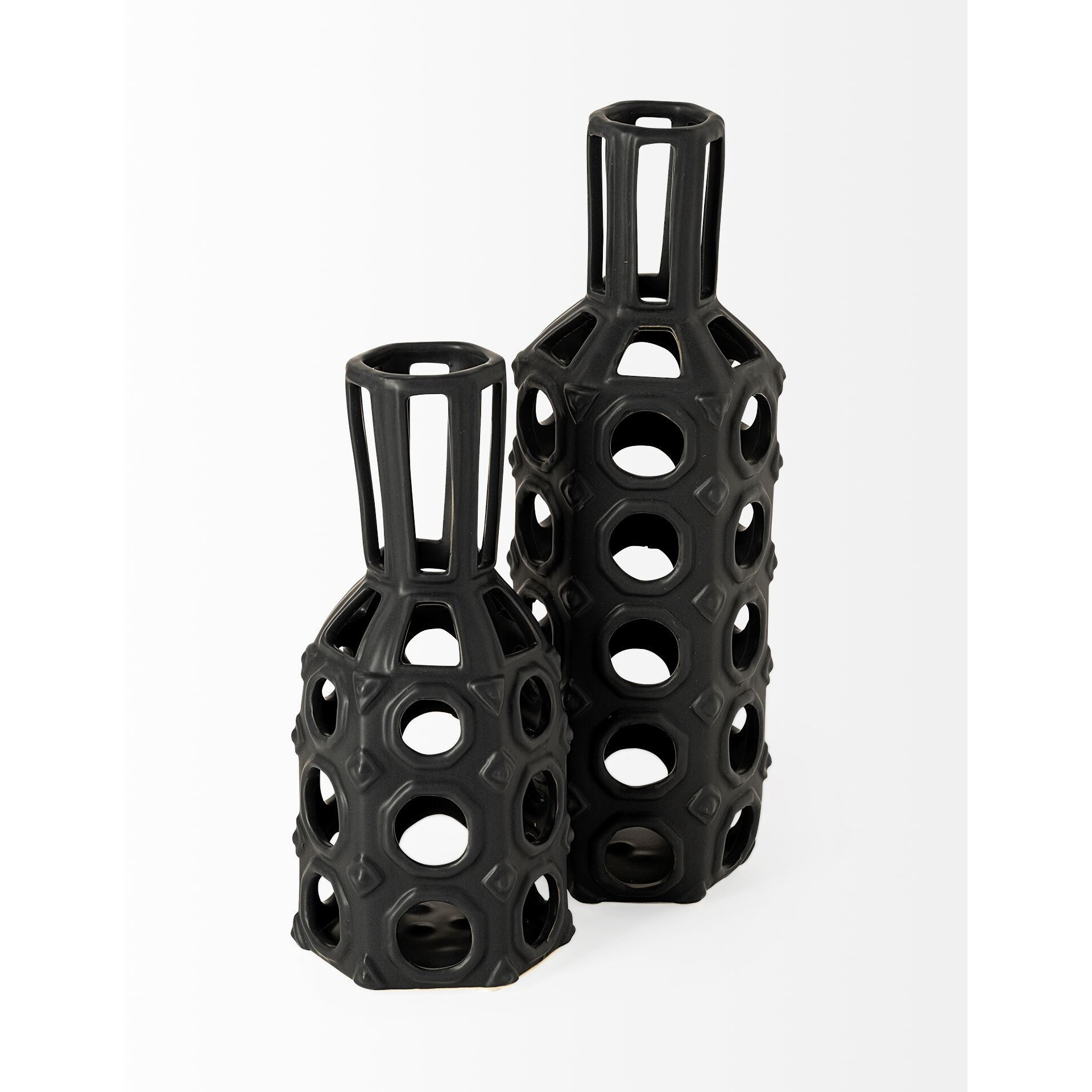 9"" Black Pierced Pattern Ceramic Vase