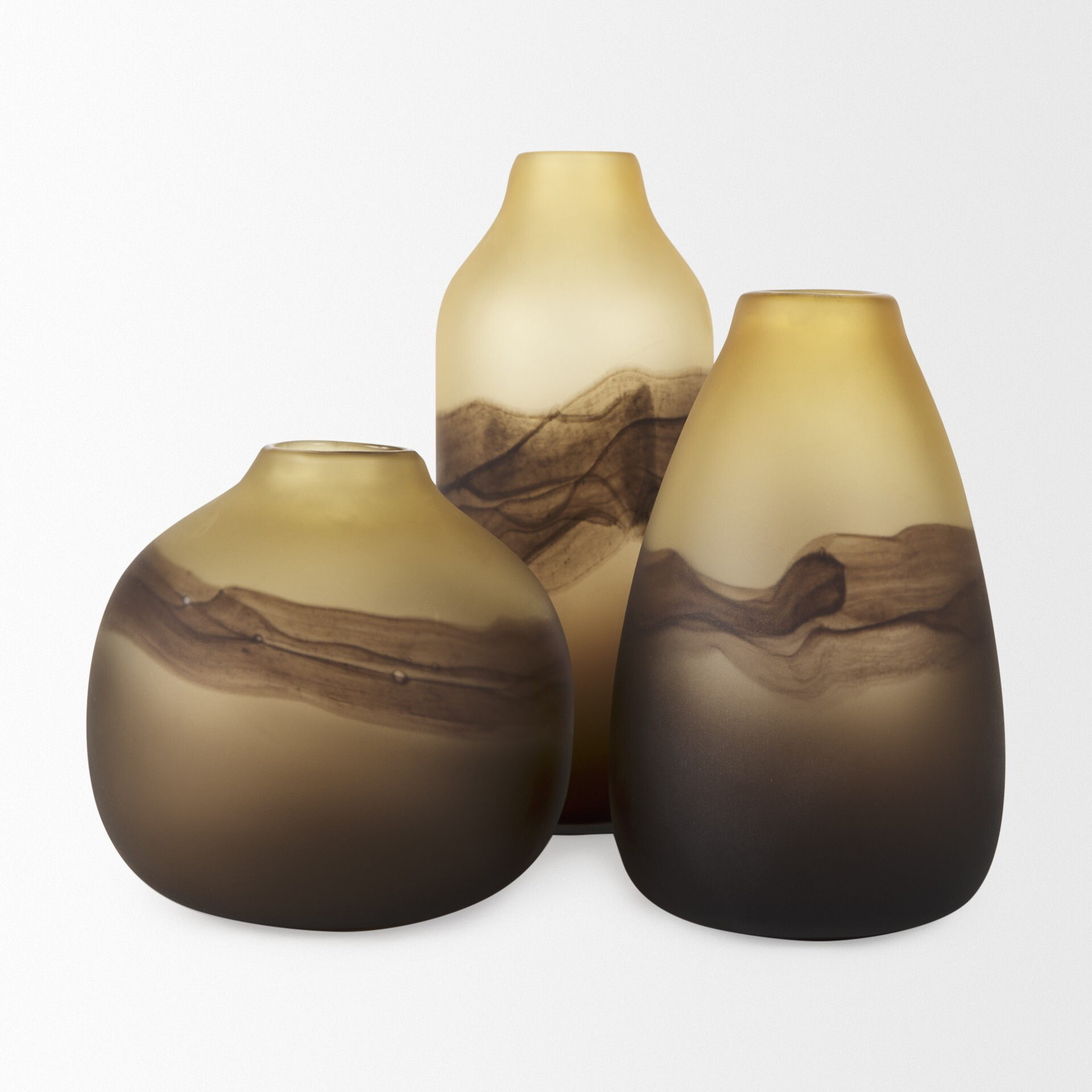 11"" Brown And Beige Smoky Sand Dunes Glass Vase