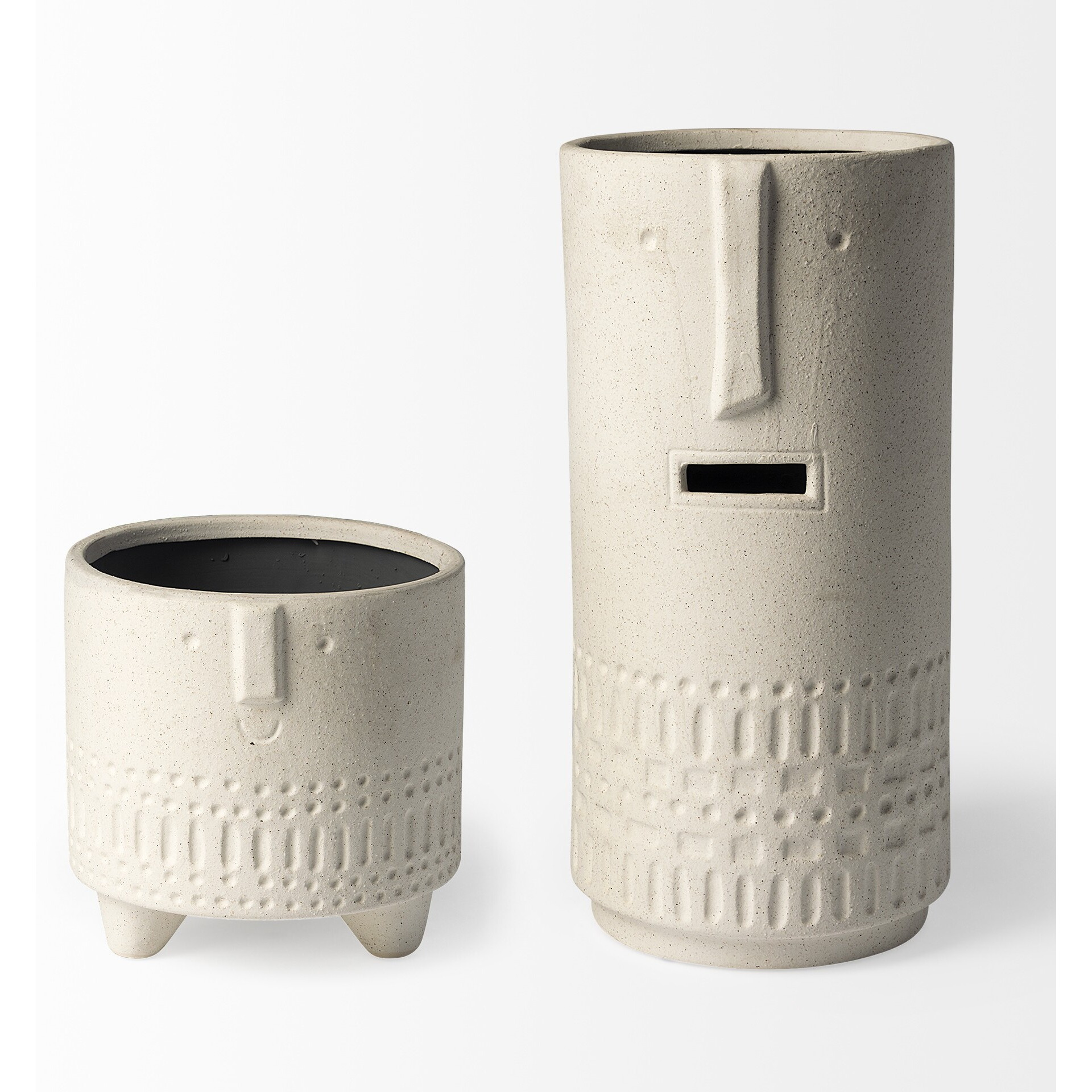 7"" Bohemian Beige Happy Face Tribal Vase