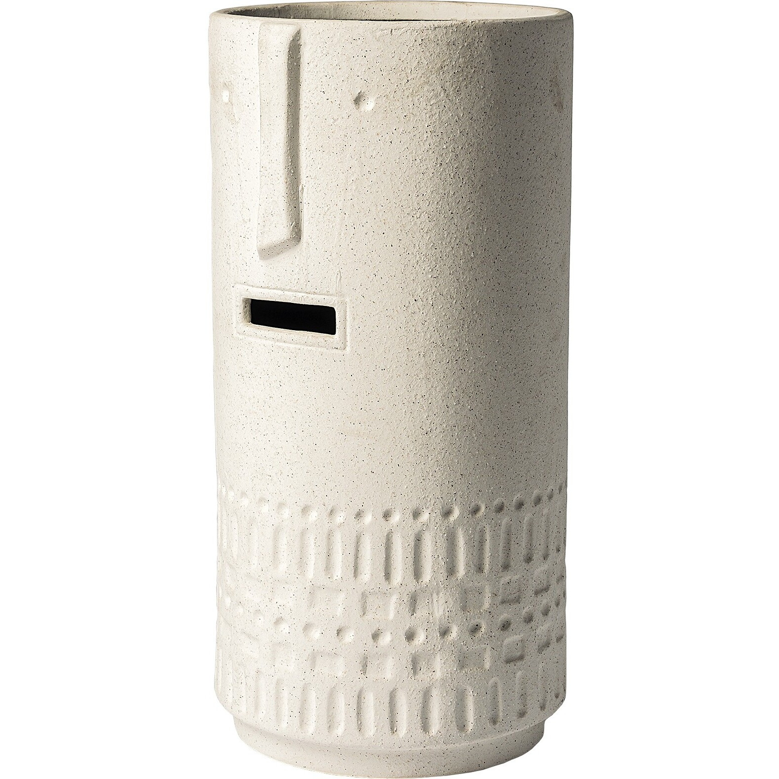 14"" Bohemian Beige Happy Face Tribal Vase