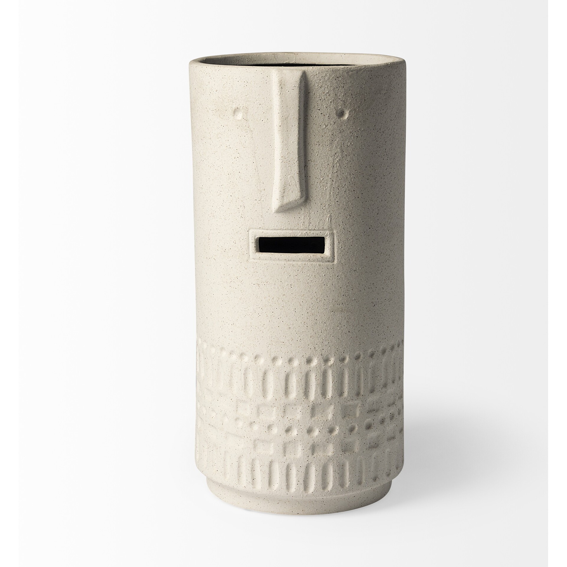 14"" Bohemian Beige Happy Face Tribal Vase