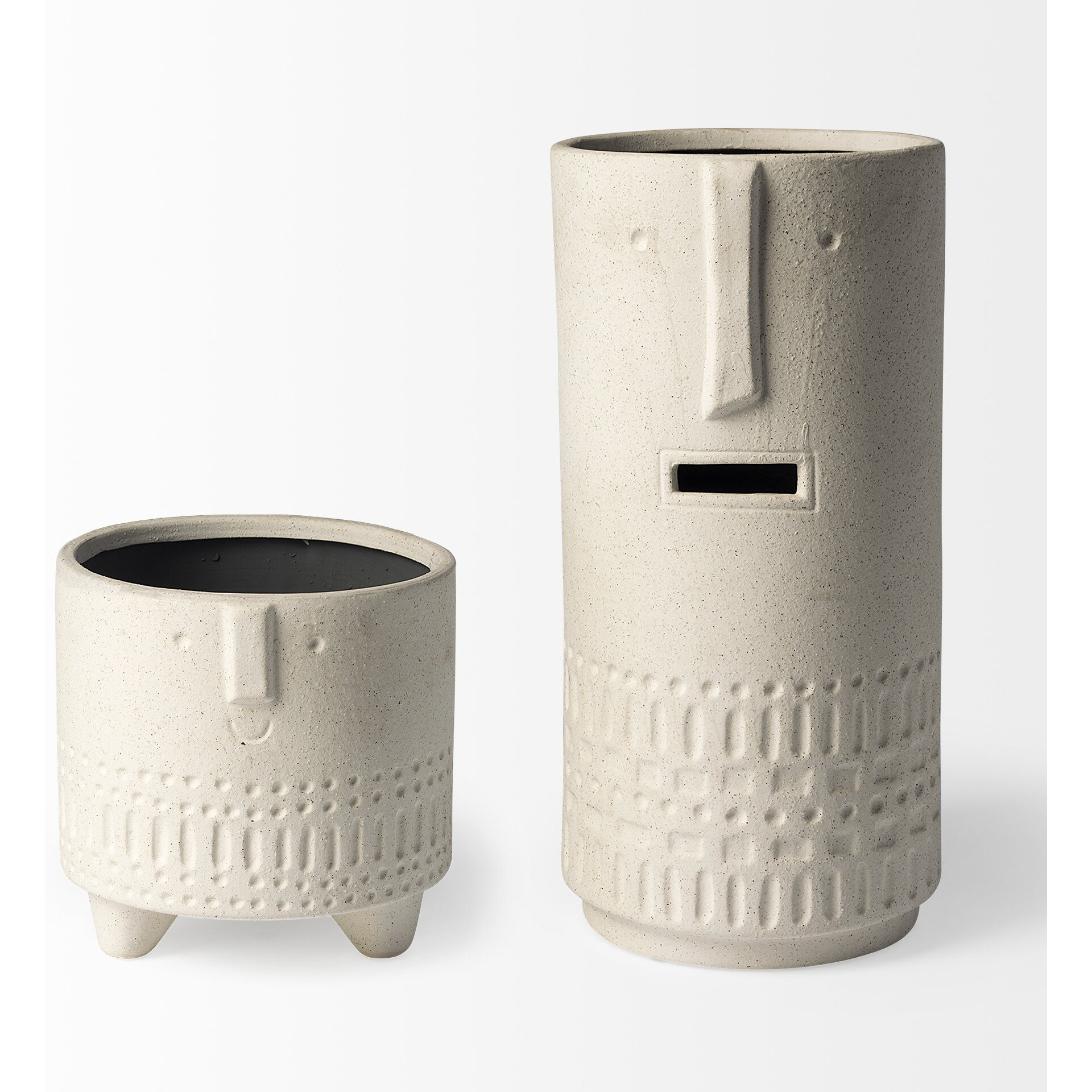 14"" Bohemian Beige Happy Face Tribal Vase