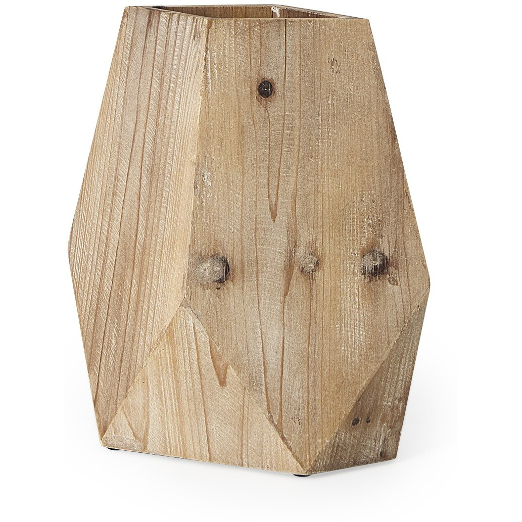11"" Natural Stain Geometric Wooden Vase