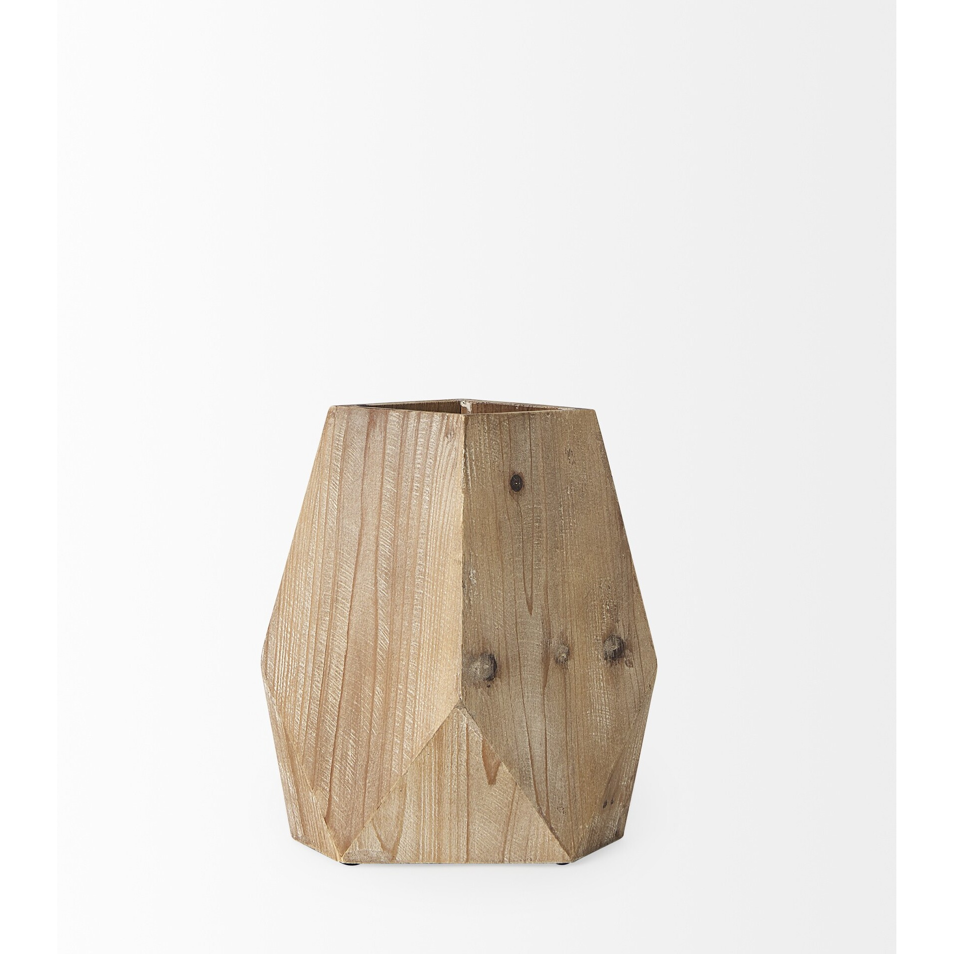 11"" Natural Stain Geometric Wooden Vase