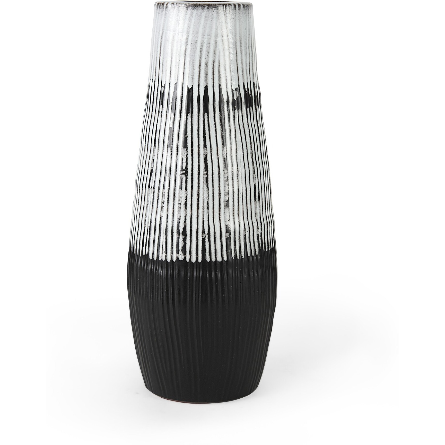 19"" Black White And Gray Patterned Lines Ceramic Vase