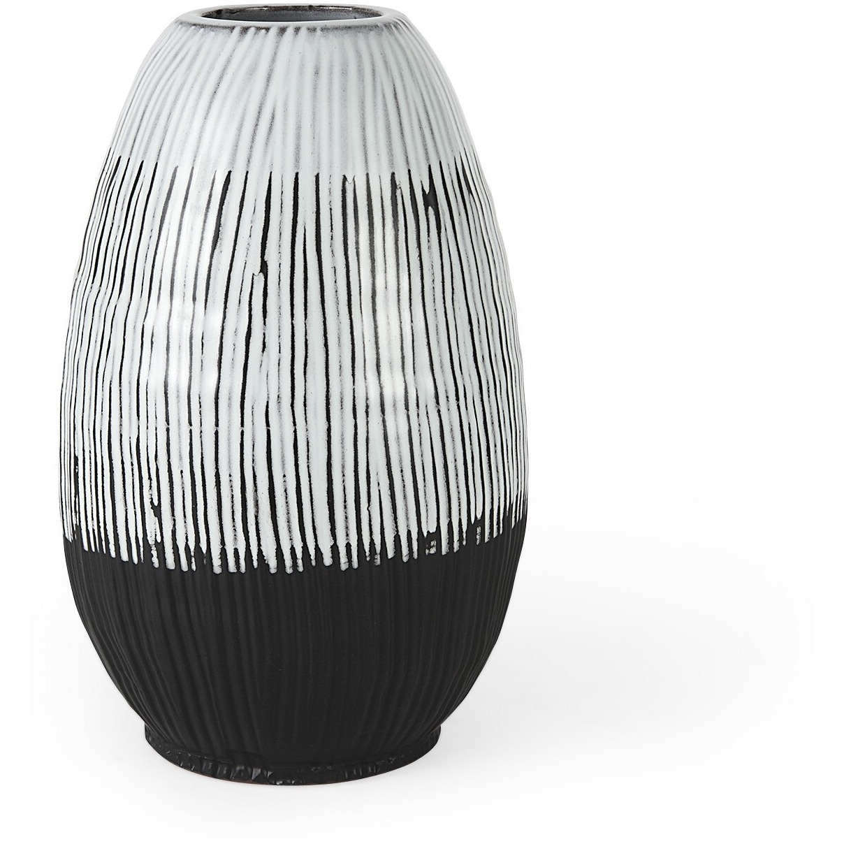 13"" Black White And Gray Patterned Lines Ceramic Vase