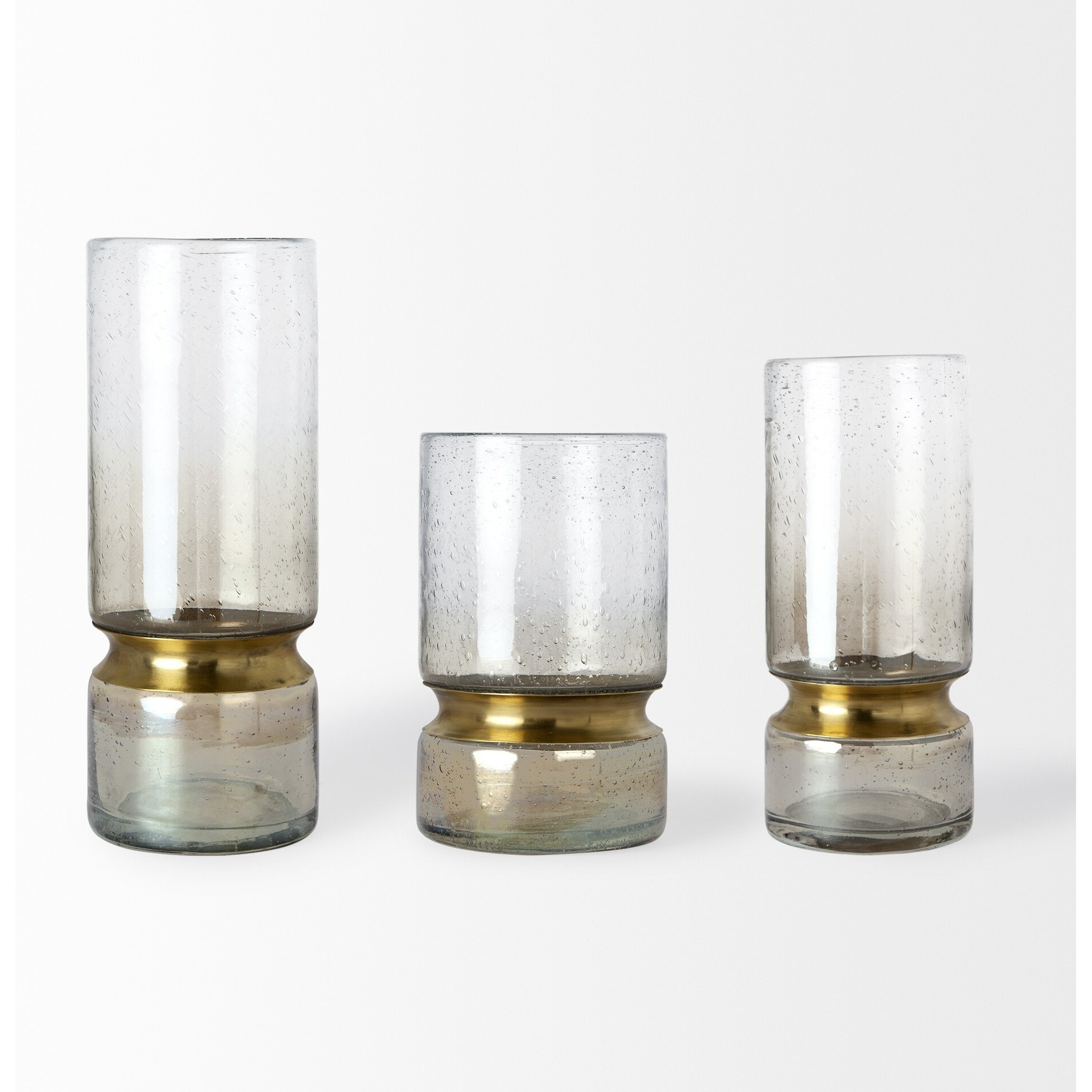 11"" Smoked Bubble Glass Gold Accent Vase