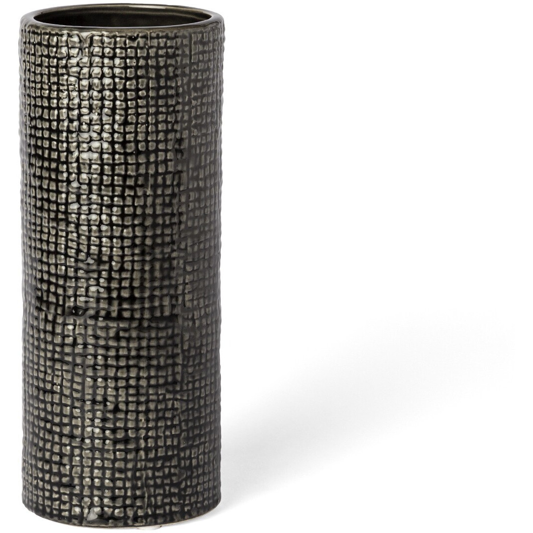 10"" Black And Gold Check Tall Ceramic Vase