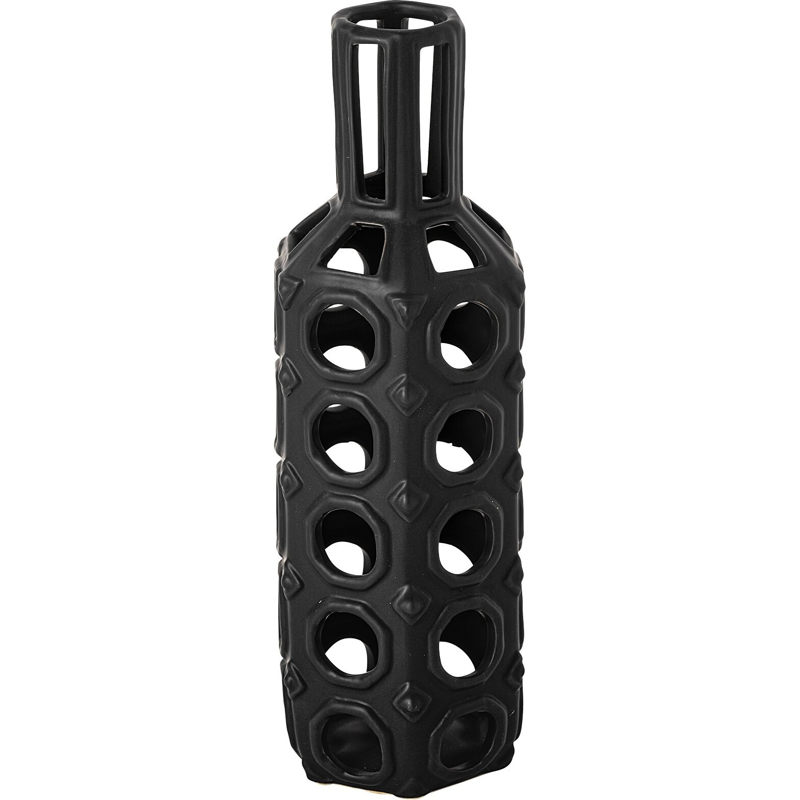 12"" Black Pierced Pattern Ceramic Vase