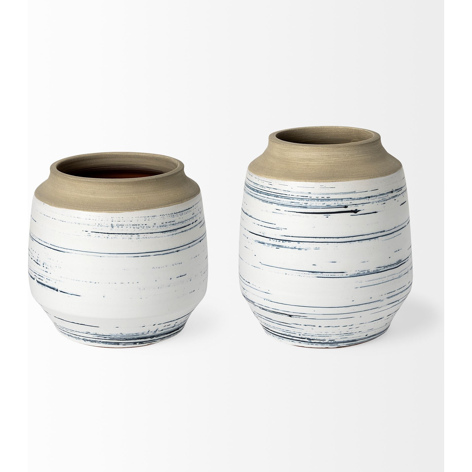 9"" Blue White And Sand Coastal Ceramic Vase