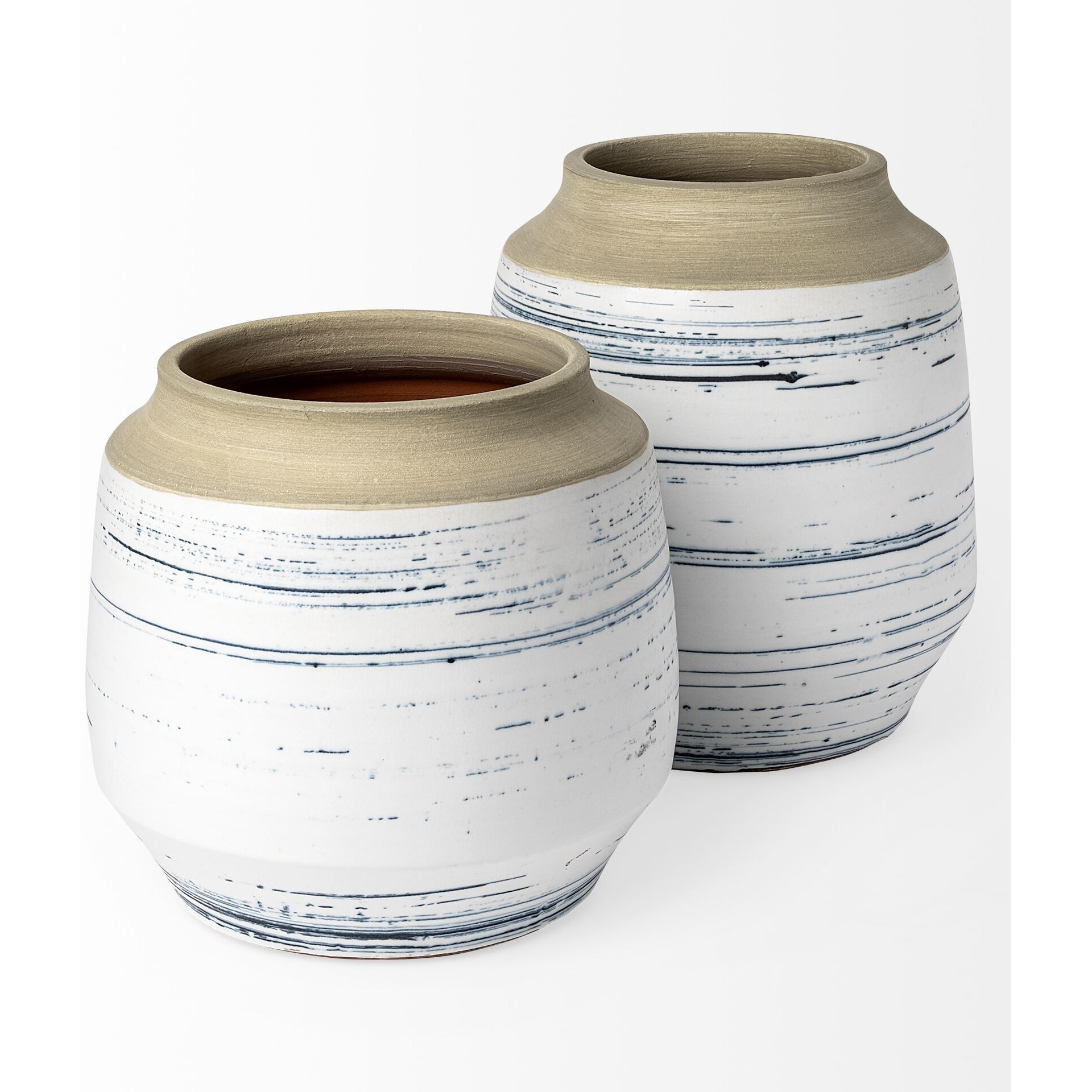 9"" Blue White And Sand Coastal Ceramic Vase