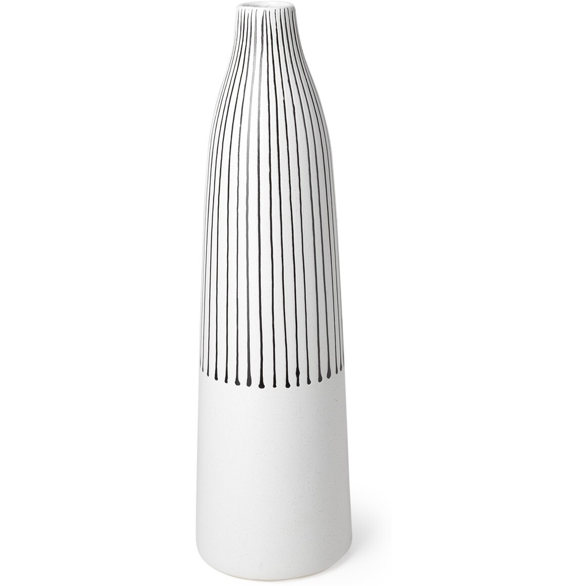 18"" Black And White Pinstriope Narrow Ceramic Vase