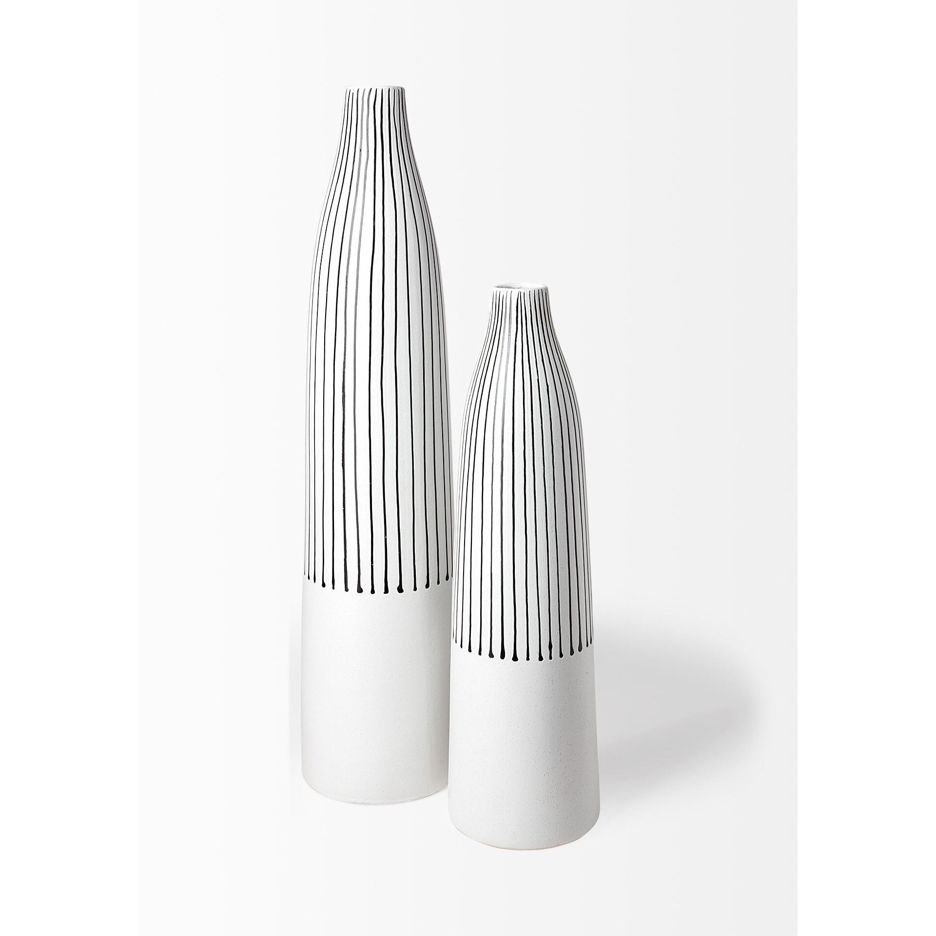 18"" Black And White Pinstriope Narrow Ceramic Vase