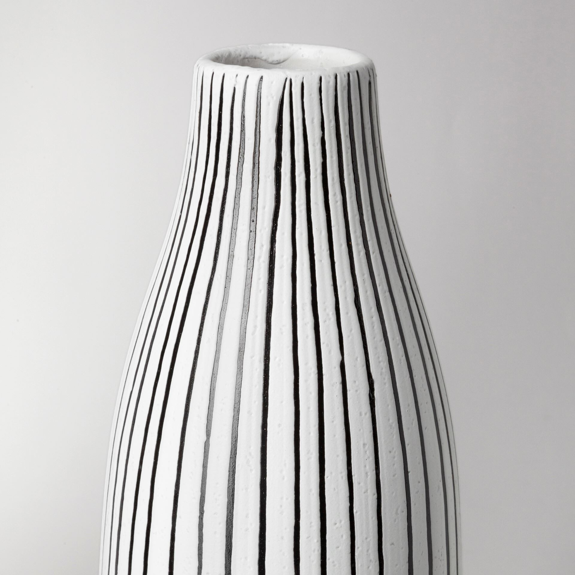 18"" Black And White Pinstriope Narrow Ceramic Vase