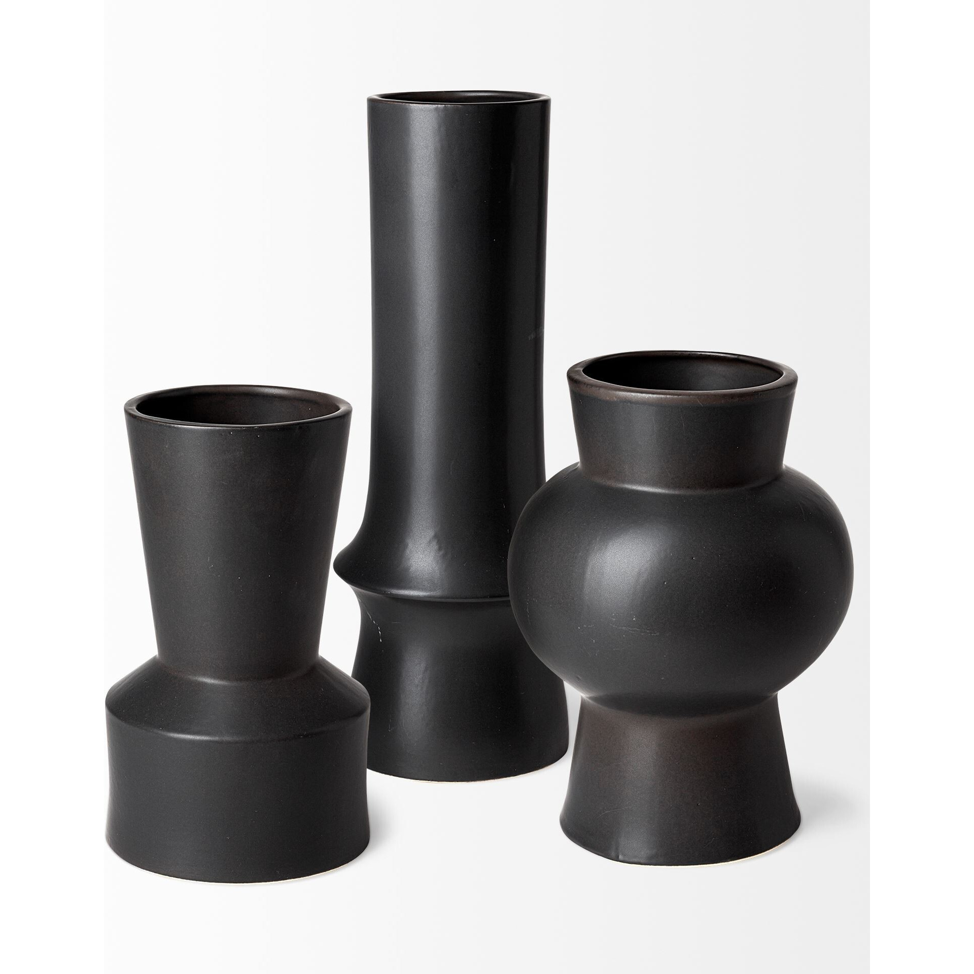 9"" Matte Black Contempo Deco Ceramic Vase