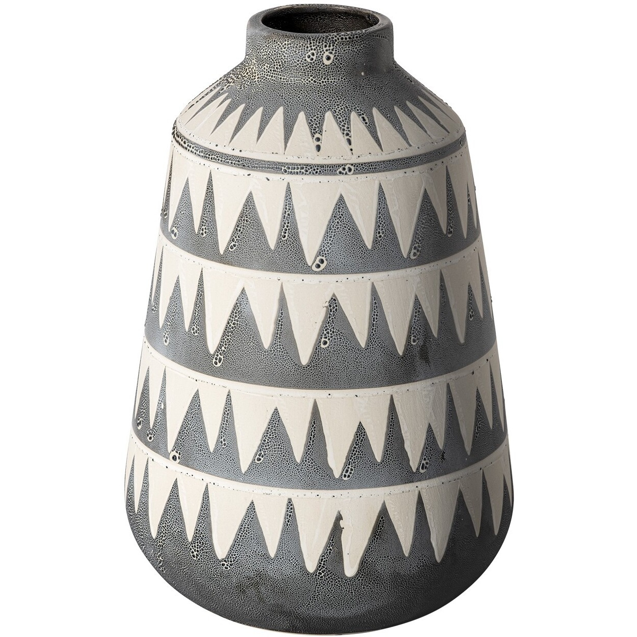10"" Gray And Ivory Triangle Pattern Ceramic Vase