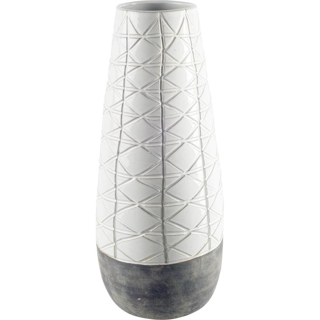 Textured White Over Dark Clay Carved Ceramic Vase