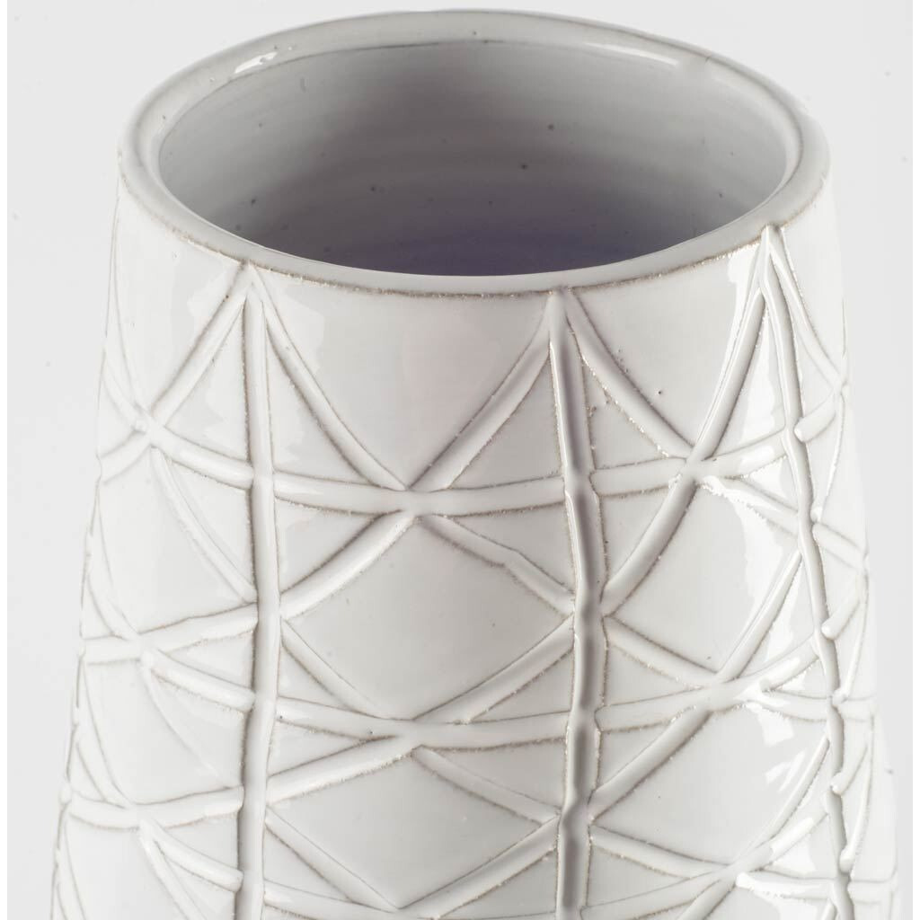 Textured White Over Dark Clay Carved Ceramic Vase