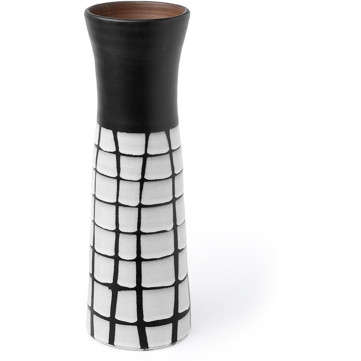 24"" Black And White Modern Grid Ceramic Vase