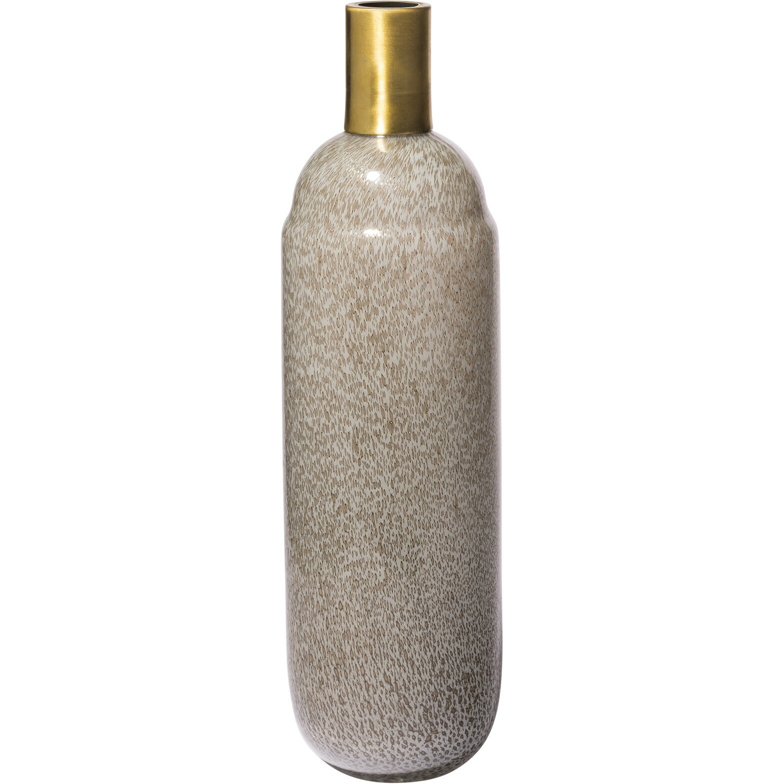 15"" Cream Brown And Gold Glass Vase