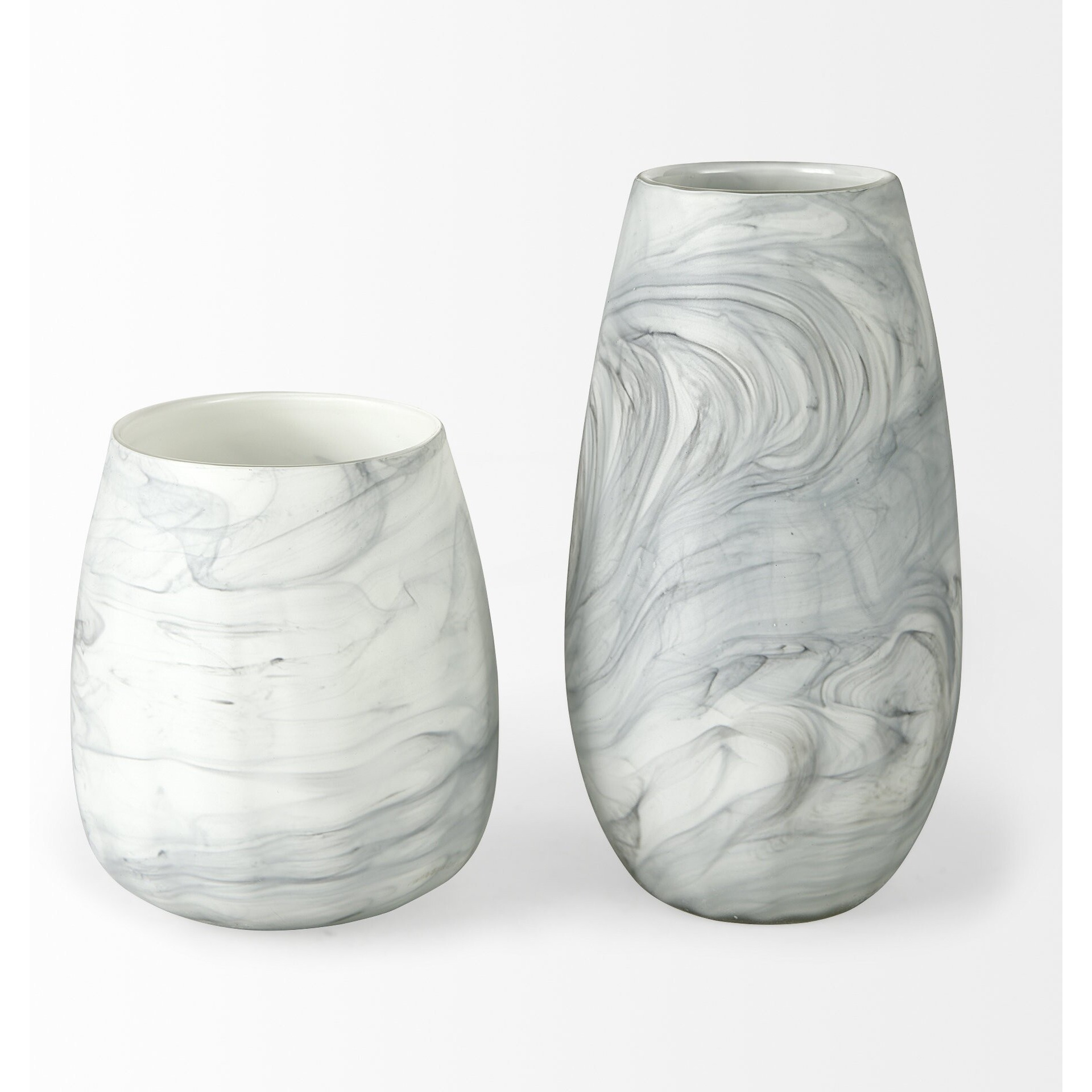 8"" Gray And Cream Marble Design Glass Vase