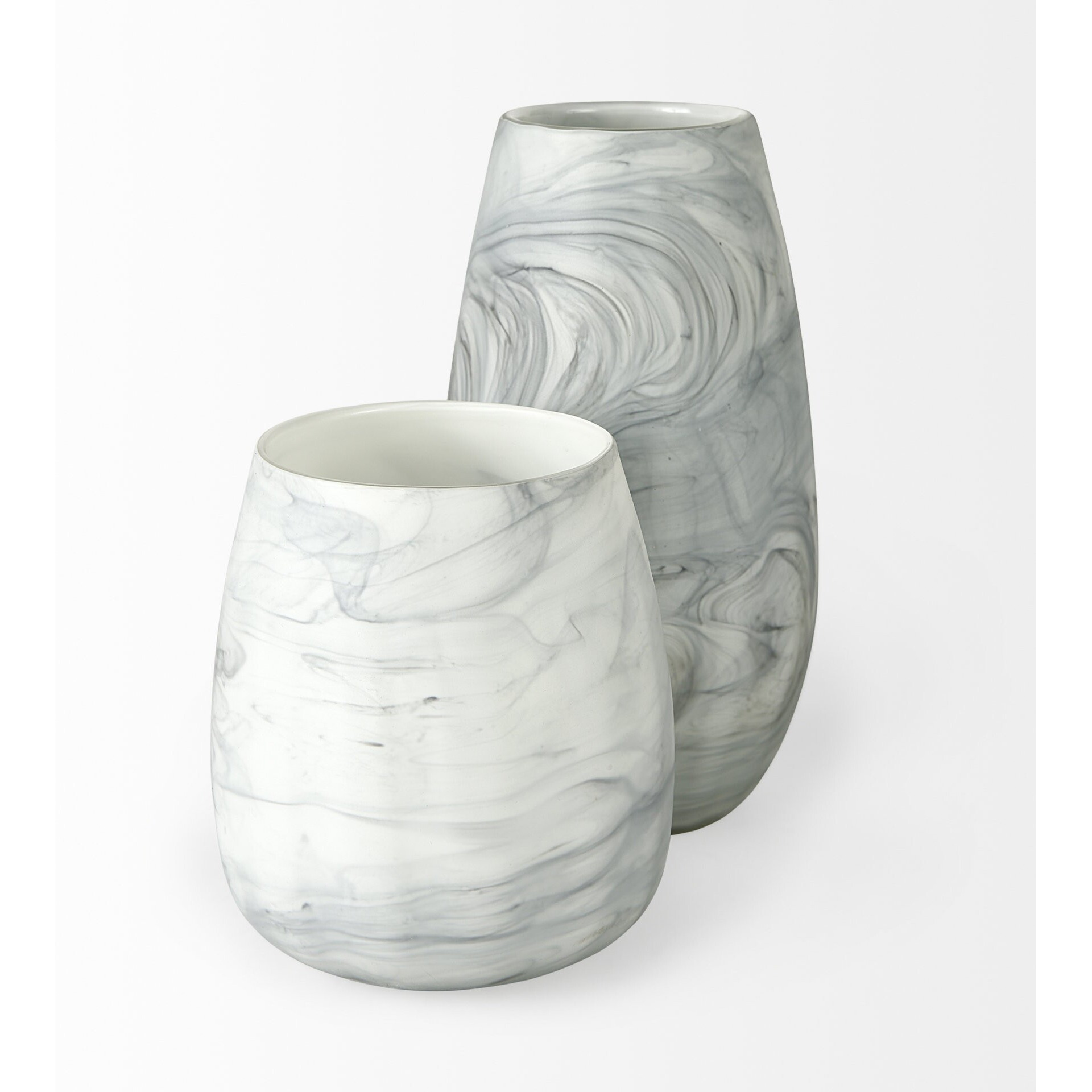 8"" Gray And Cream Marble Design Glass Vase