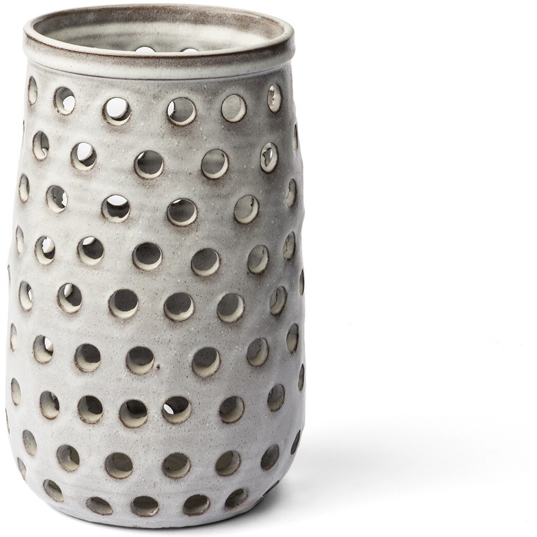 12"" Organic White Glaze Pierced Dot Ceramic Vase