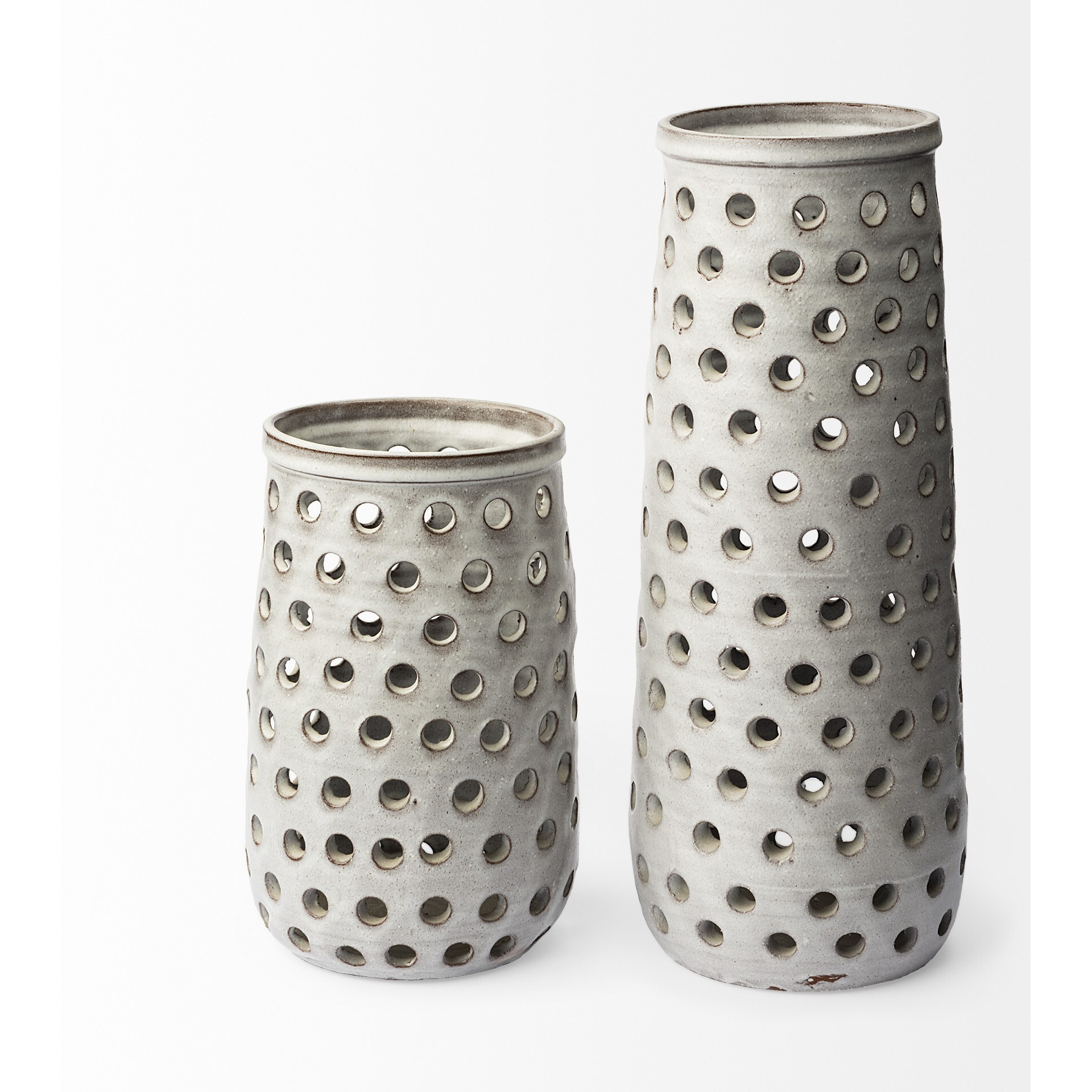 12"" Organic White Glaze Pierced Dot Ceramic Vase