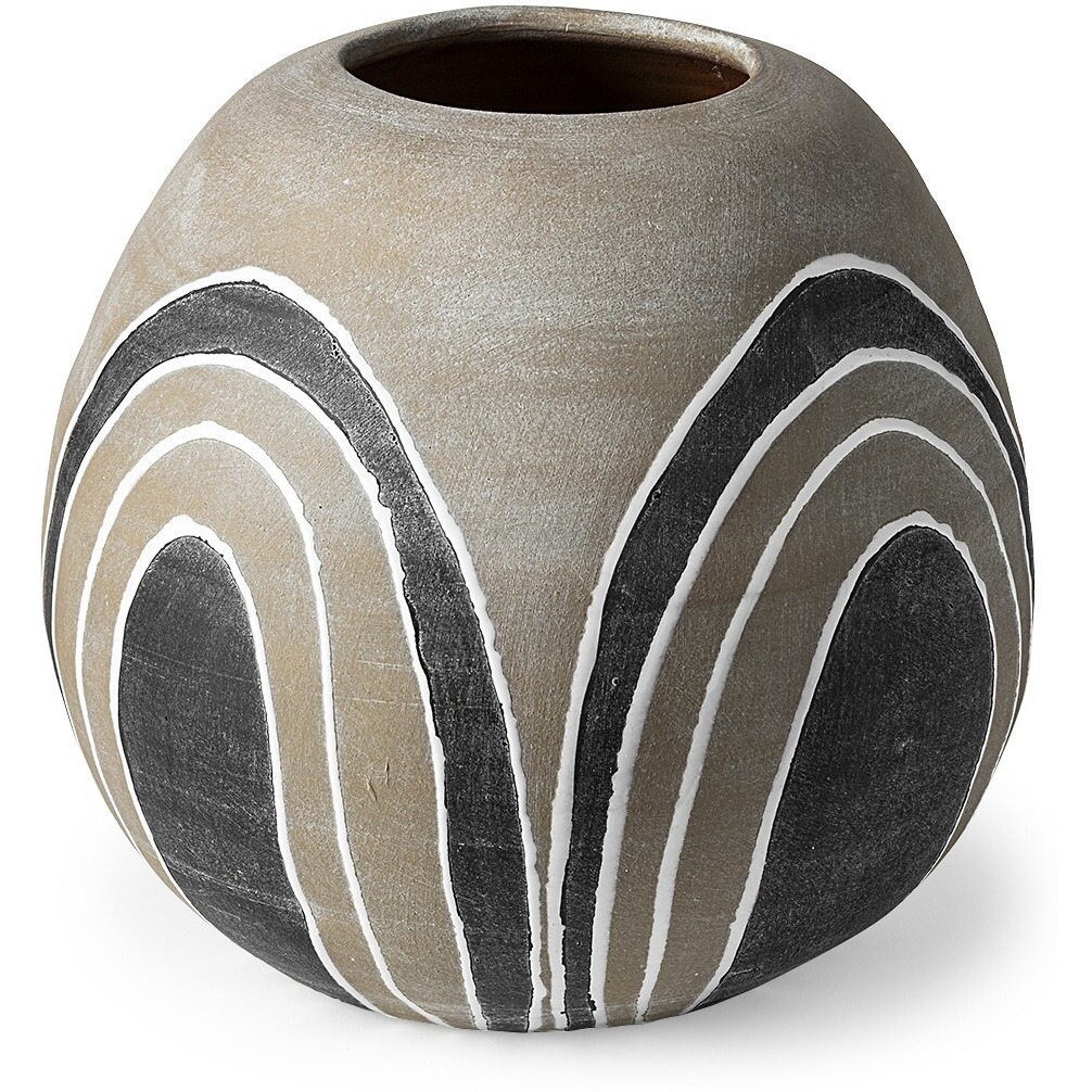 Brown Gray And White Arches Round Ceramic Vase