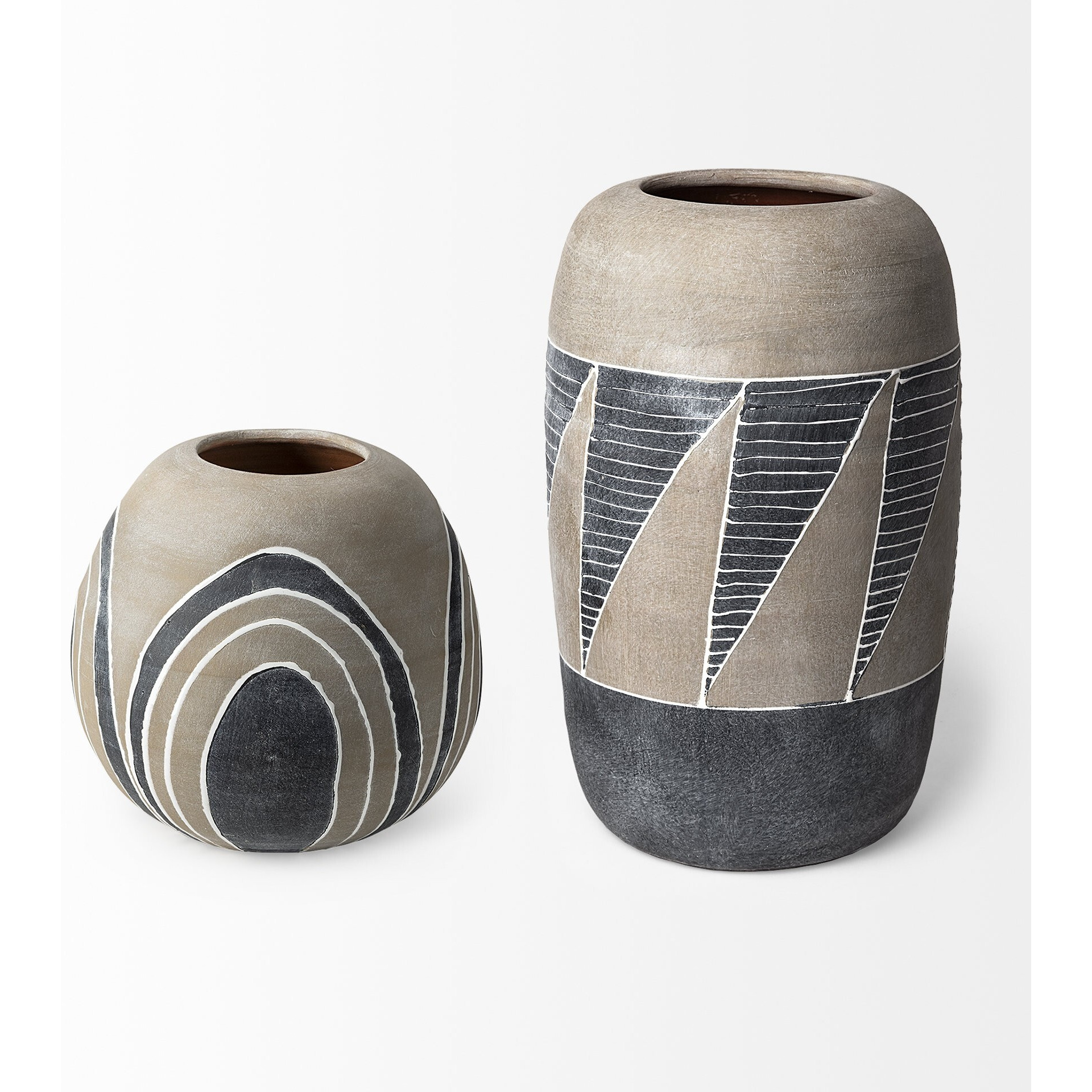 Brown Gray And White Arches Round Ceramic Vase