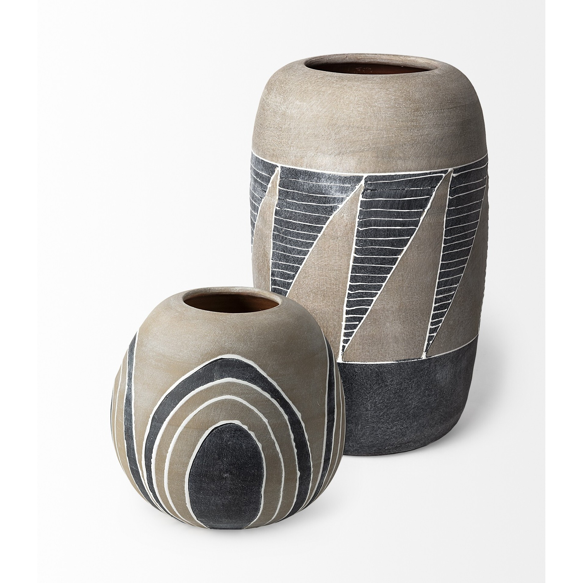 Brown Gray And White Arches Round Ceramic Vase