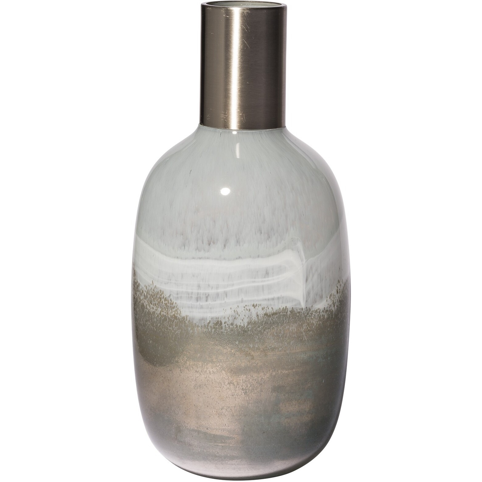 16"" Cream And Brown Ombre Glass Vase With Dark Bronze Top