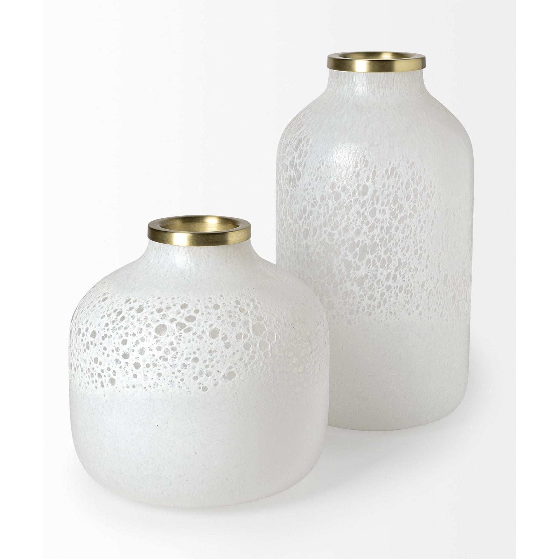8"" Modern Pearl White Gold Rim Rounded Square Glass Vase