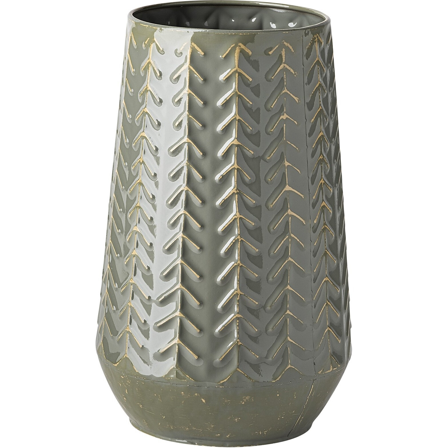 11"" Green Organically Chevron Embossed Metal Vase