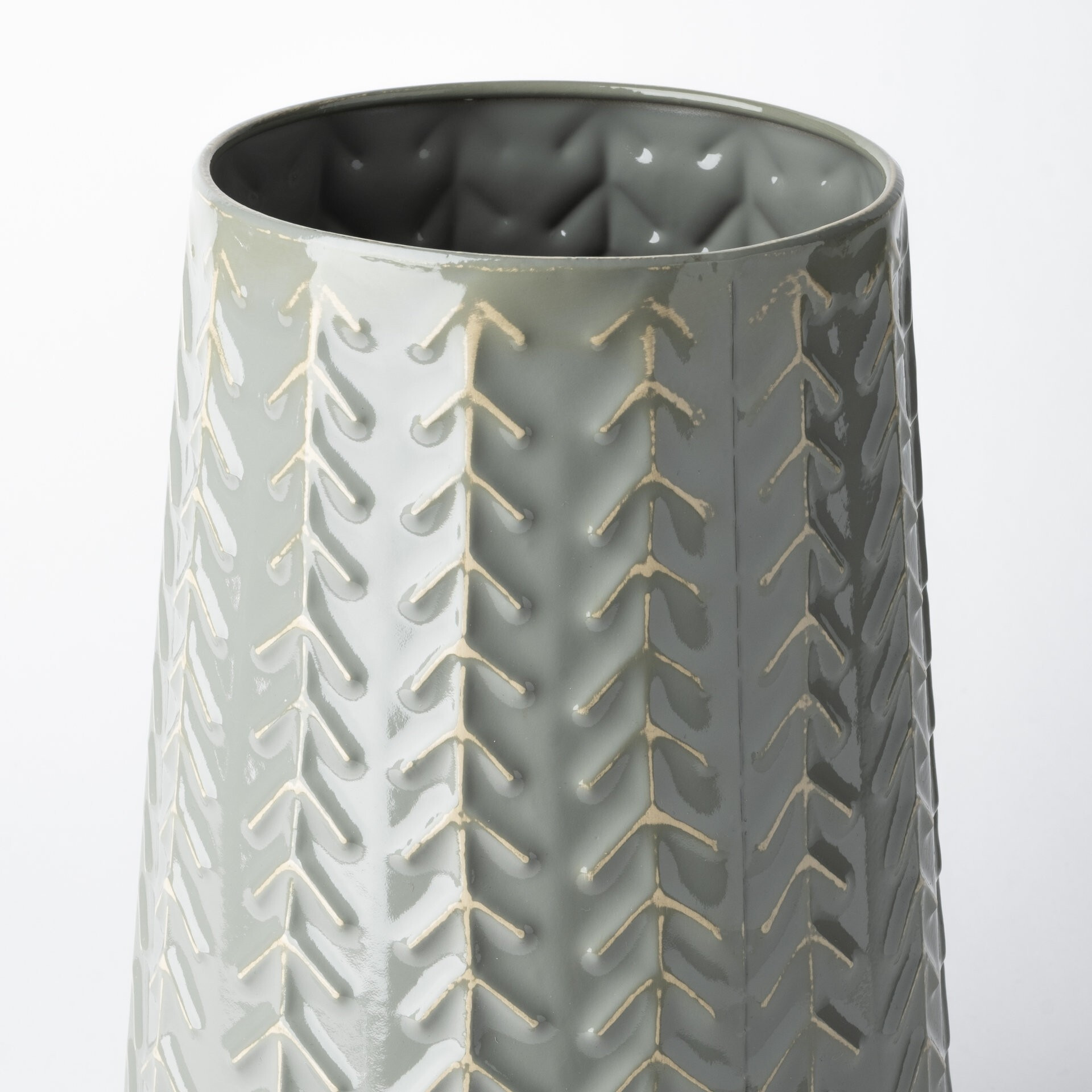 11"" Green Organically Chevron Embossed Metal Vase