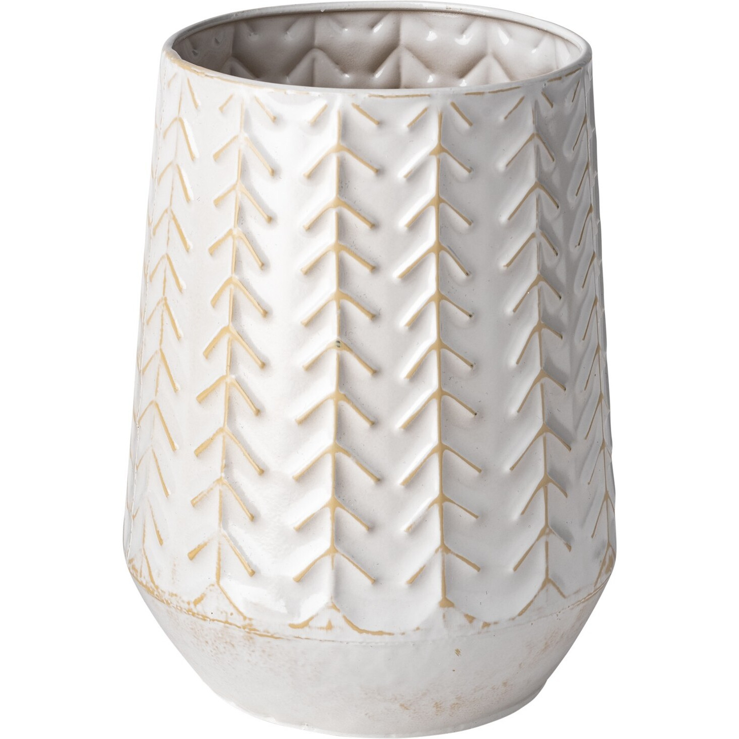 9"" White Organically Embossed Chevron Metal Vase