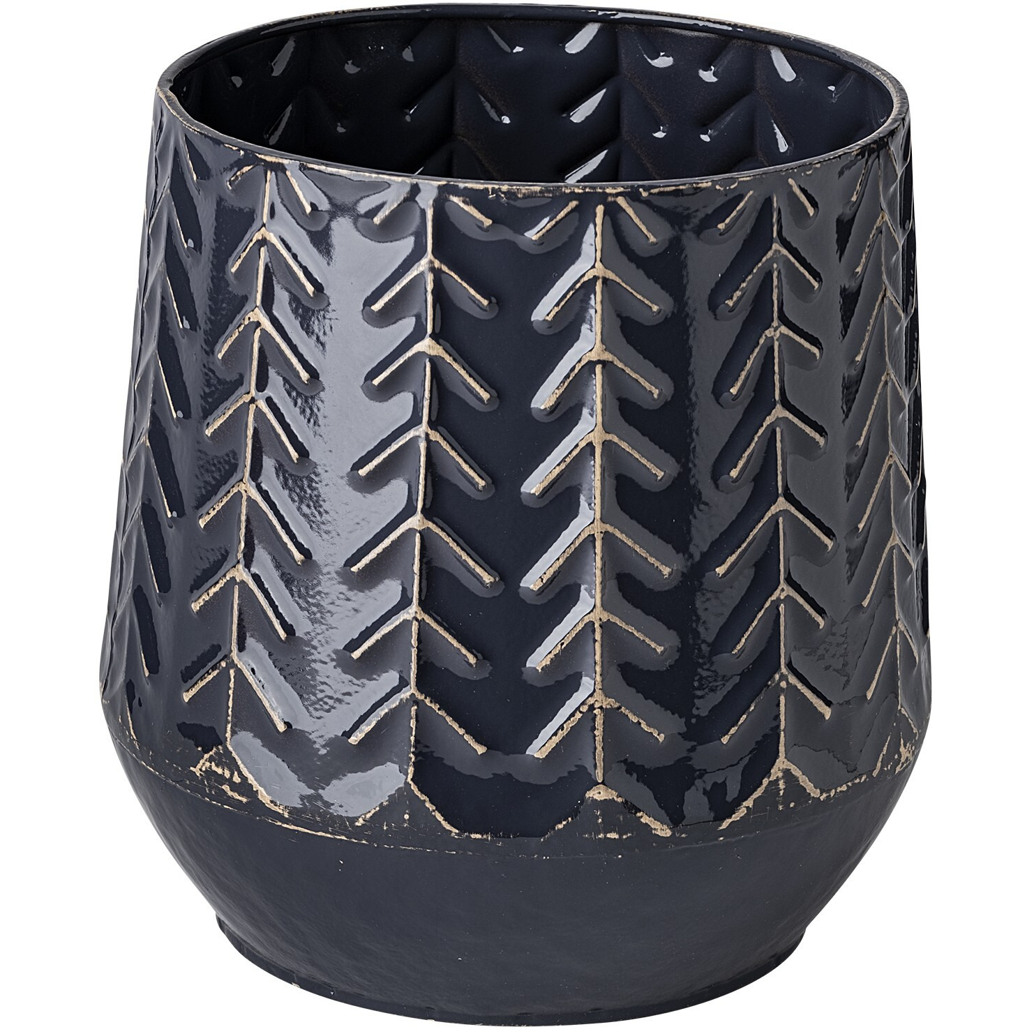 7"" Navy Organically Embossed Chevron Metal Vase