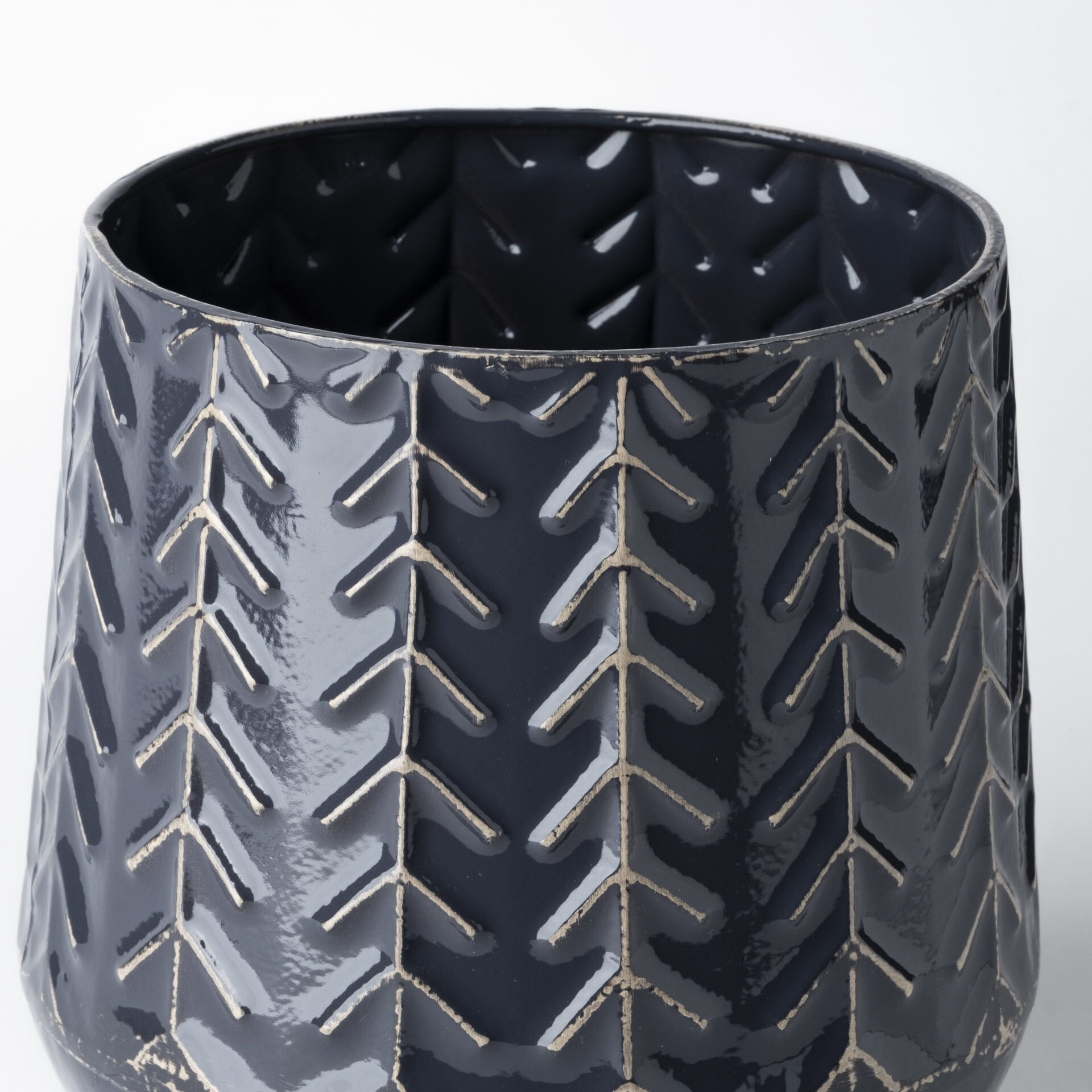 7"" Navy Organically Embossed Chevron Metal Vase